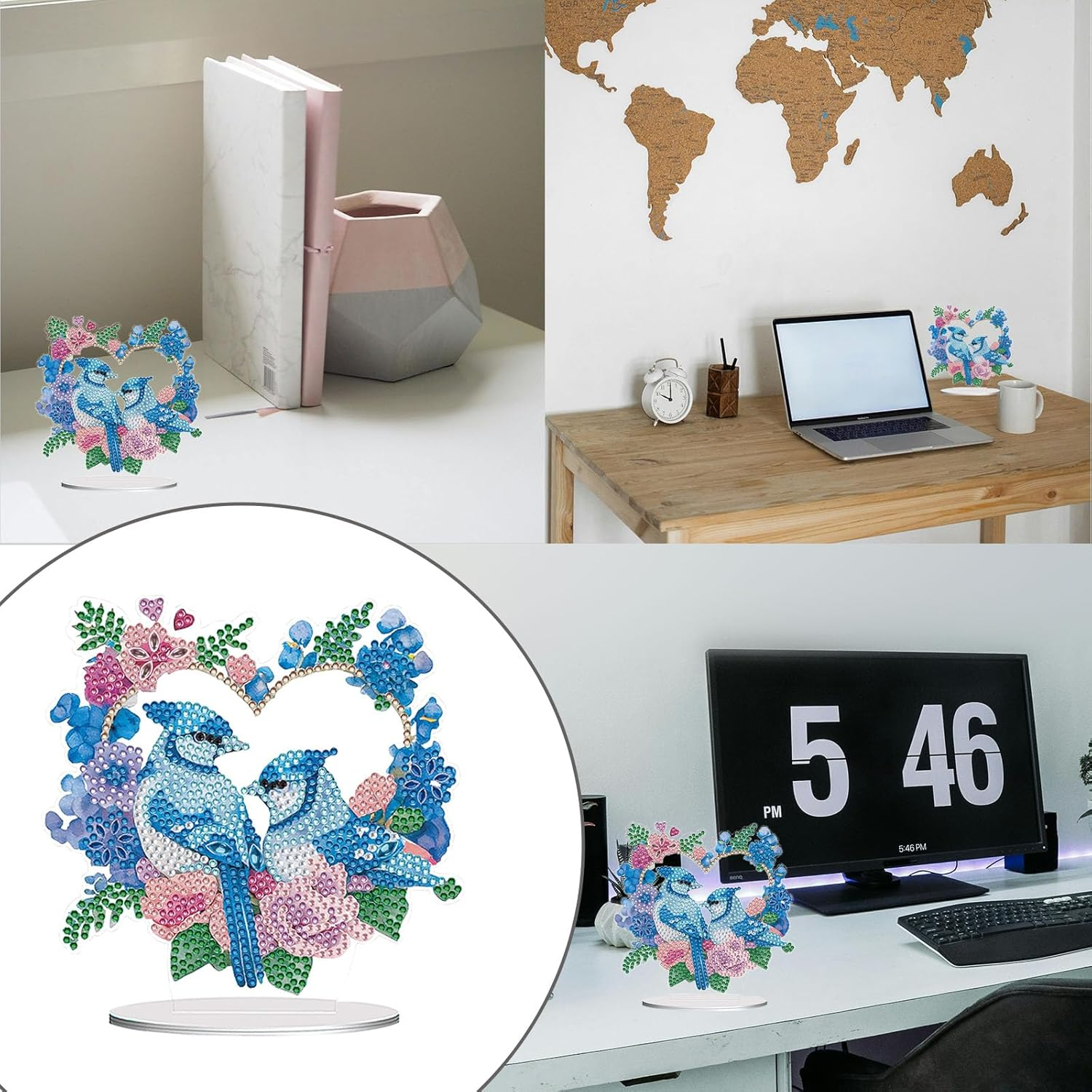 VNRGG Desktop Diamond Art Painting Set Bird, Diamond Art Kits for Adults Adult Diamond Art Set DIY Special Diamond Desktop Placement Decoration Boxed Packag (Blue)