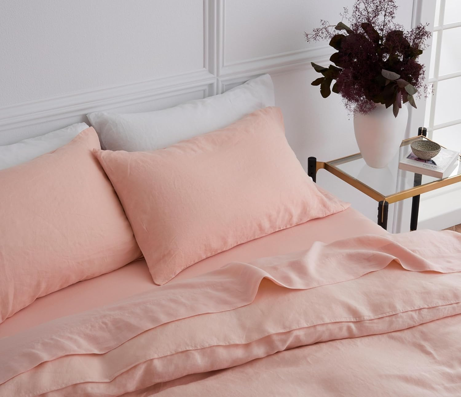 100% French Flax Linen Quilt Cover Set | Breathable, Durable, and Stonewashed for Ultimate Softness - Single in Soft Pink image number 7