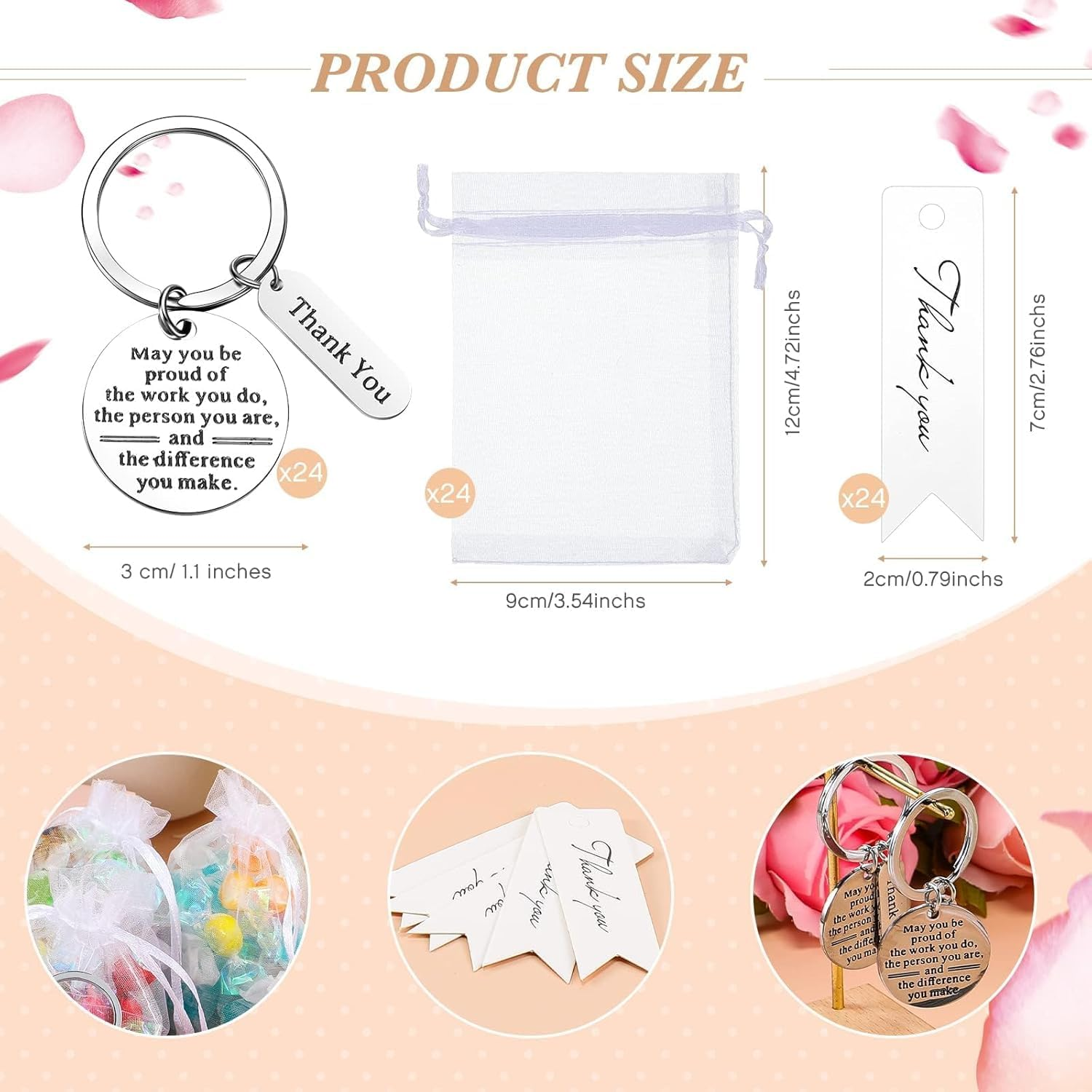 24 Pcs Employee Appreciation Gifts Thank You Gifts Graduation Gifts White Organza Bags with Thank You Cards for Coworker Office Nurse Day Teacher, White, Medium image number 5