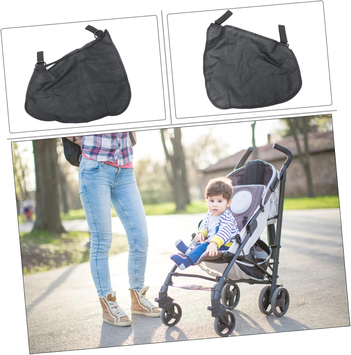 Baby Stroller Diaper Bag Hanging Storage Organizer Mesh Pockets for Toddlers, Portable Stroller Storage Pouch for Diapers and Toys, Black Travel Essential for Outdoor Use