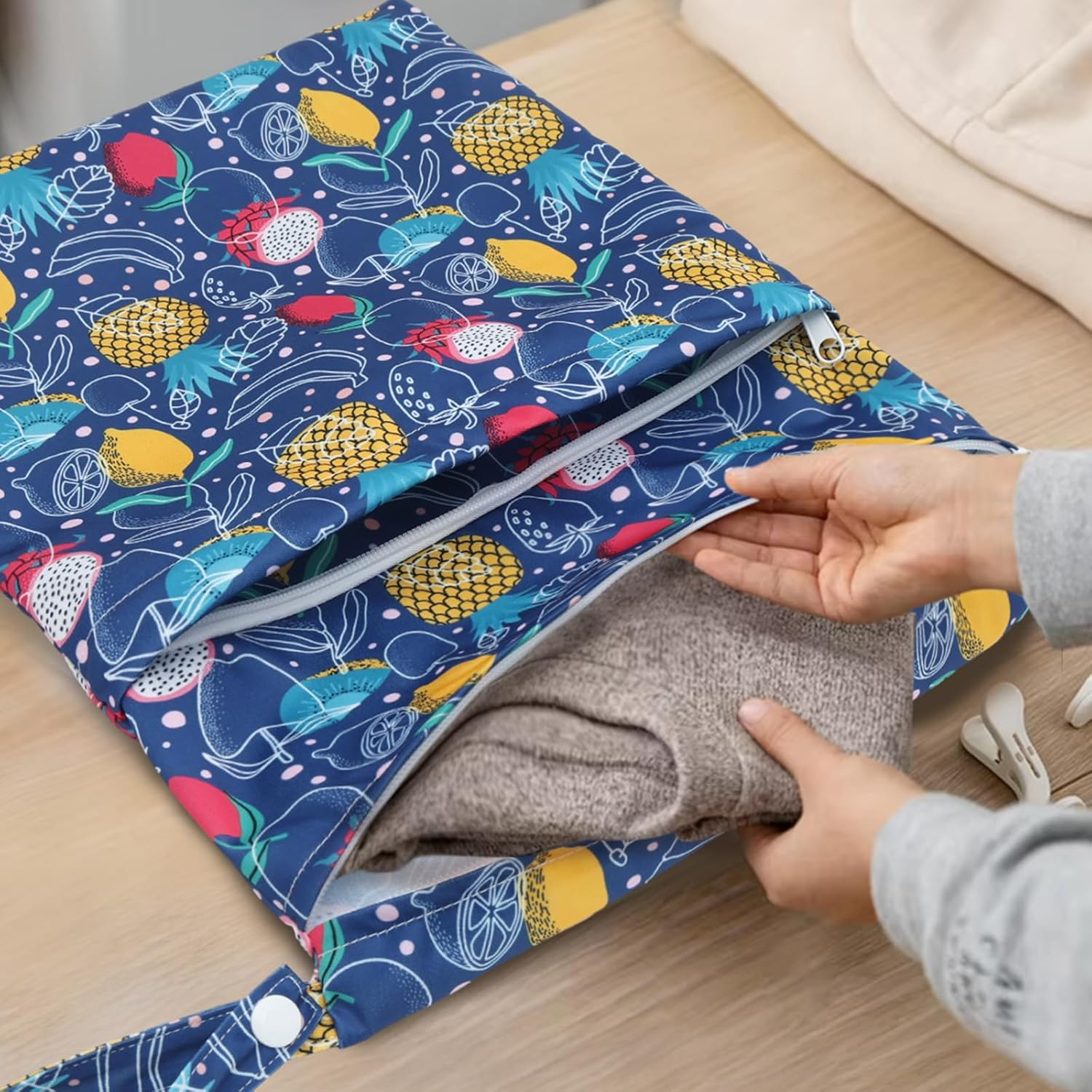 ALVABABY 3Pcs Cloth Diaper Wet Dry Bags Waterproof Reusable with Two Zippered Pockets Travel Beach Pool Daycare Soiled Baby Items Yoga Gym Bag for Swimsuits or Wet Clothes 3L-ZM20A image number 1