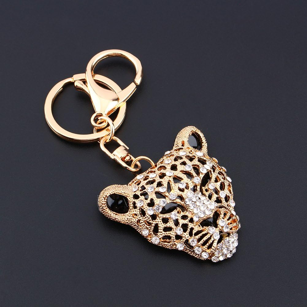 Haosie Leopard Bag Pendant, 5.1&times;5Cm Leopard Charm, Gold Rhinestone Keychain Cute Cheetah Head Purse Key Ring Chain Sparkling Crystal Charming Decoration Adornment for Wallets Handbags Lady Girlfriend, Gold, Small image number 5
