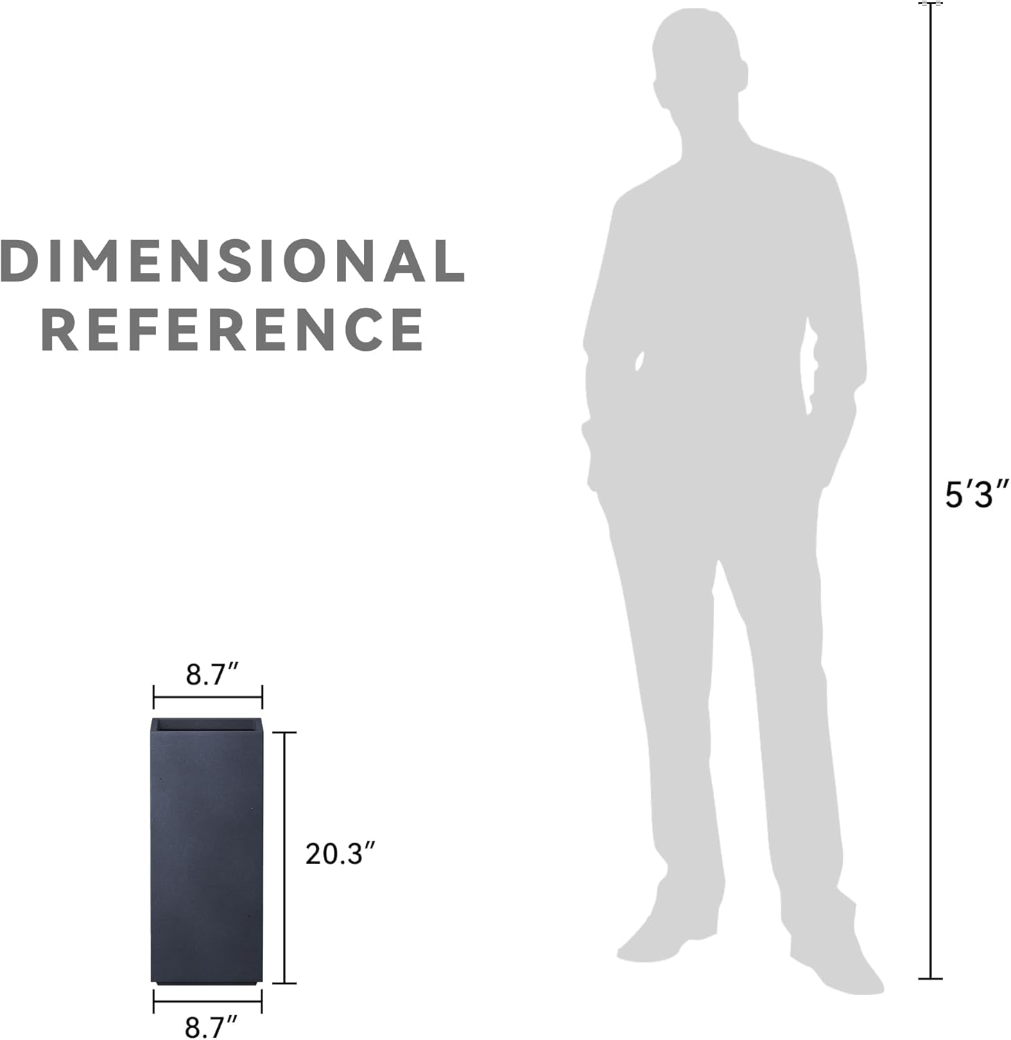 Kante RF0002A-C60121 Lightweight Concrete Modern Rectangle Outdoor Planter, Charcoal - Weathered Concrete image number 2