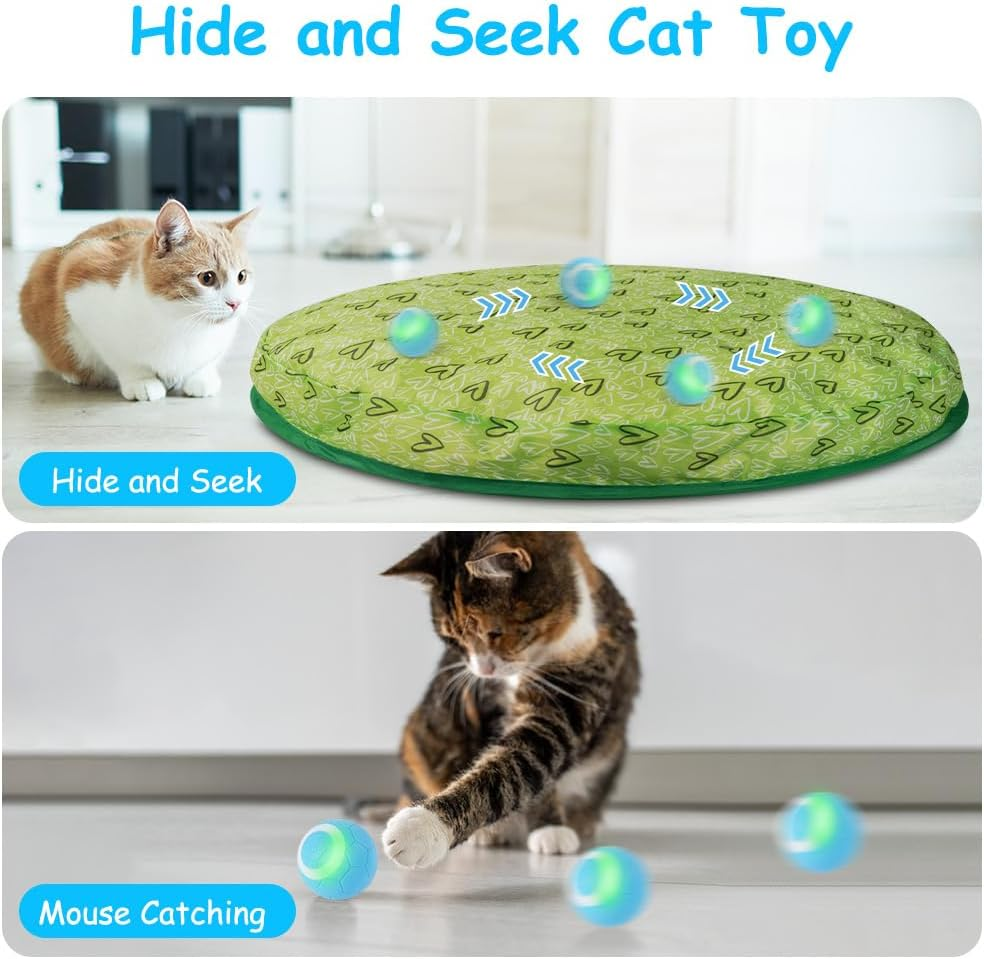 Adiwo Interactive Cat Toys Ball, Intelligent Movable Ball and Hunting Exercise Mat for Indoor Cats, 360&deg; Rotating Automatic Cat Ball Toy with LED Light, Kitten Toys for Stimulate Instinct Chasing image number 5