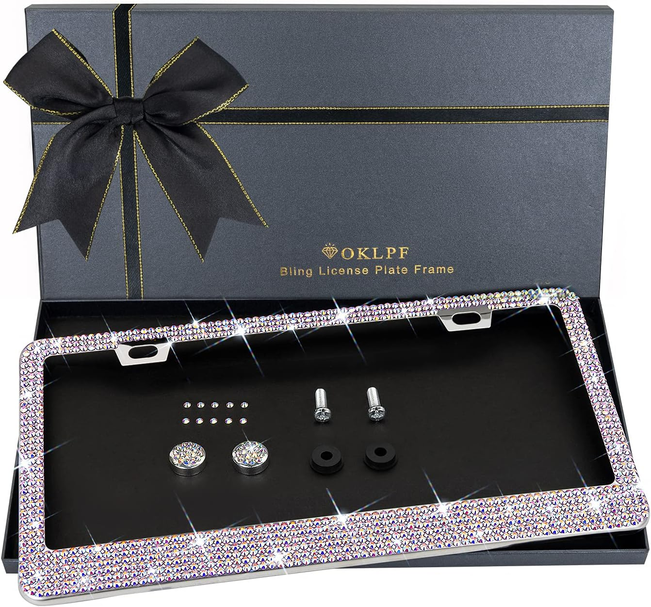 Bling License Plate Frame for Women, 1PCS Sparkly License Plate Frames| over 1200 Pcs 14 Facets Bedazzled Clear Glass Diamond Rhinestone Crystals W/Free Glitter Diamond Box (Champagne) image number 6