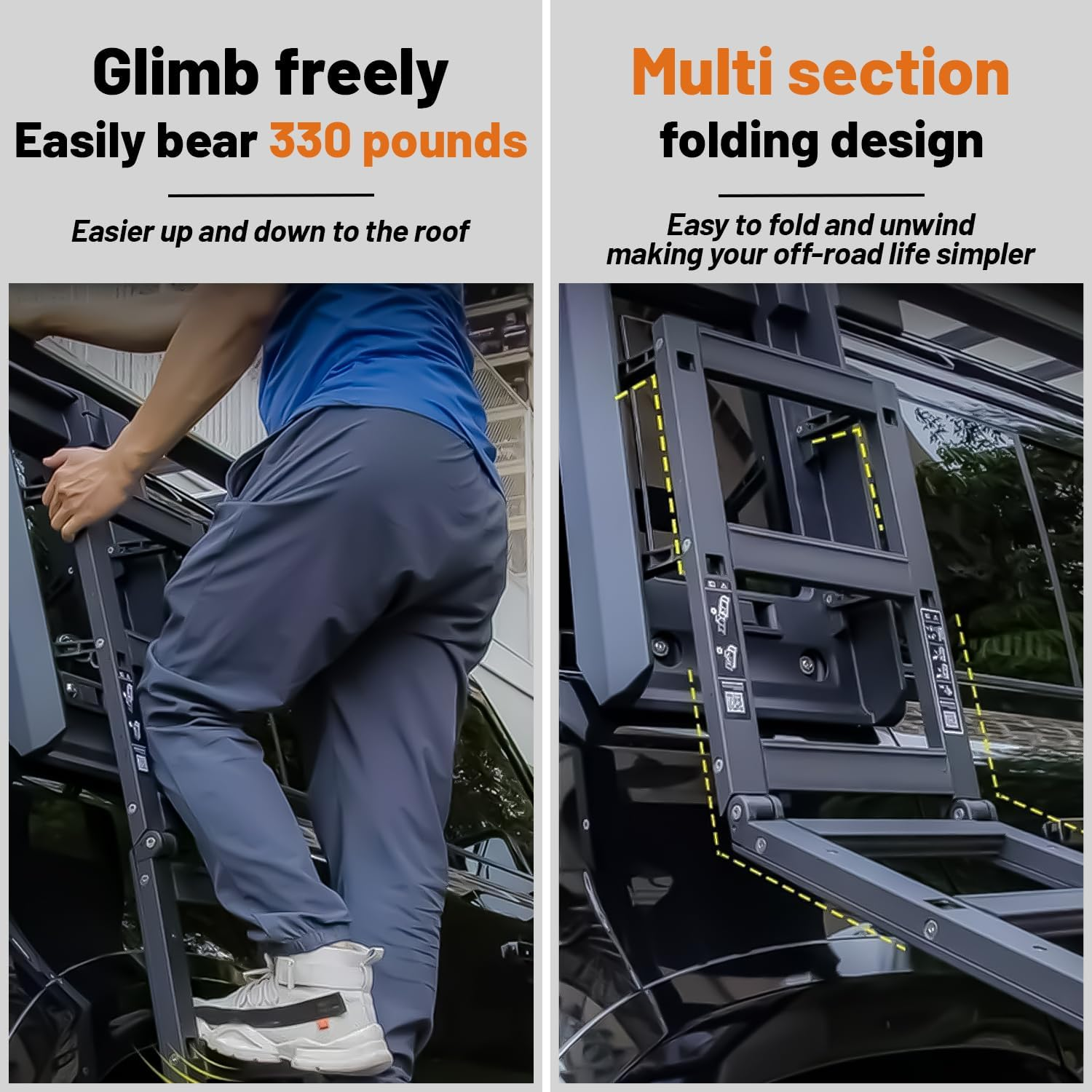 TINIANHHCT Ladder Side Window Roof Step Ladder Compatible with LR Defender 110 2020-2025 Side Roof Rack Side Access OE Style （All MATT Black） image number 5