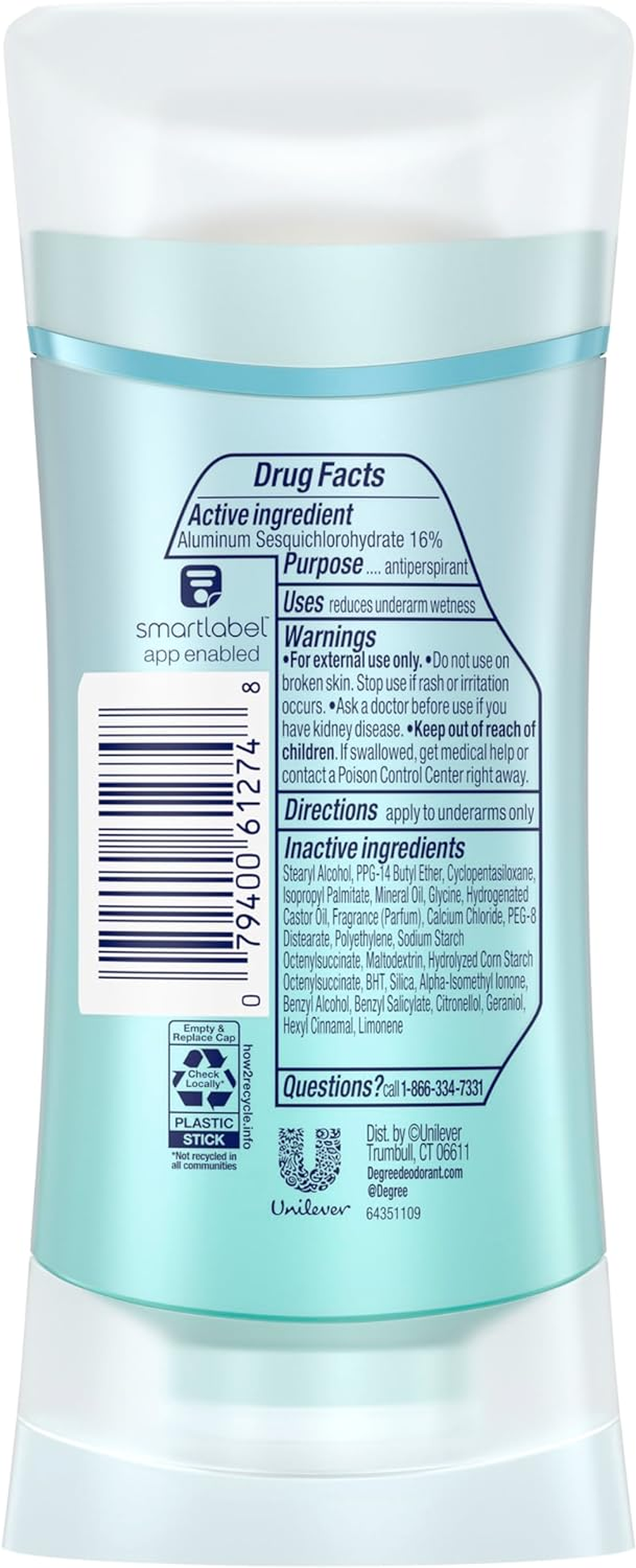 Degree Antiperspirant Deodorant Stress Control 72-Hour Sweat & Odor Protection Antiperspirant for Women with Body Heat Activated Technology 2.6 Oz