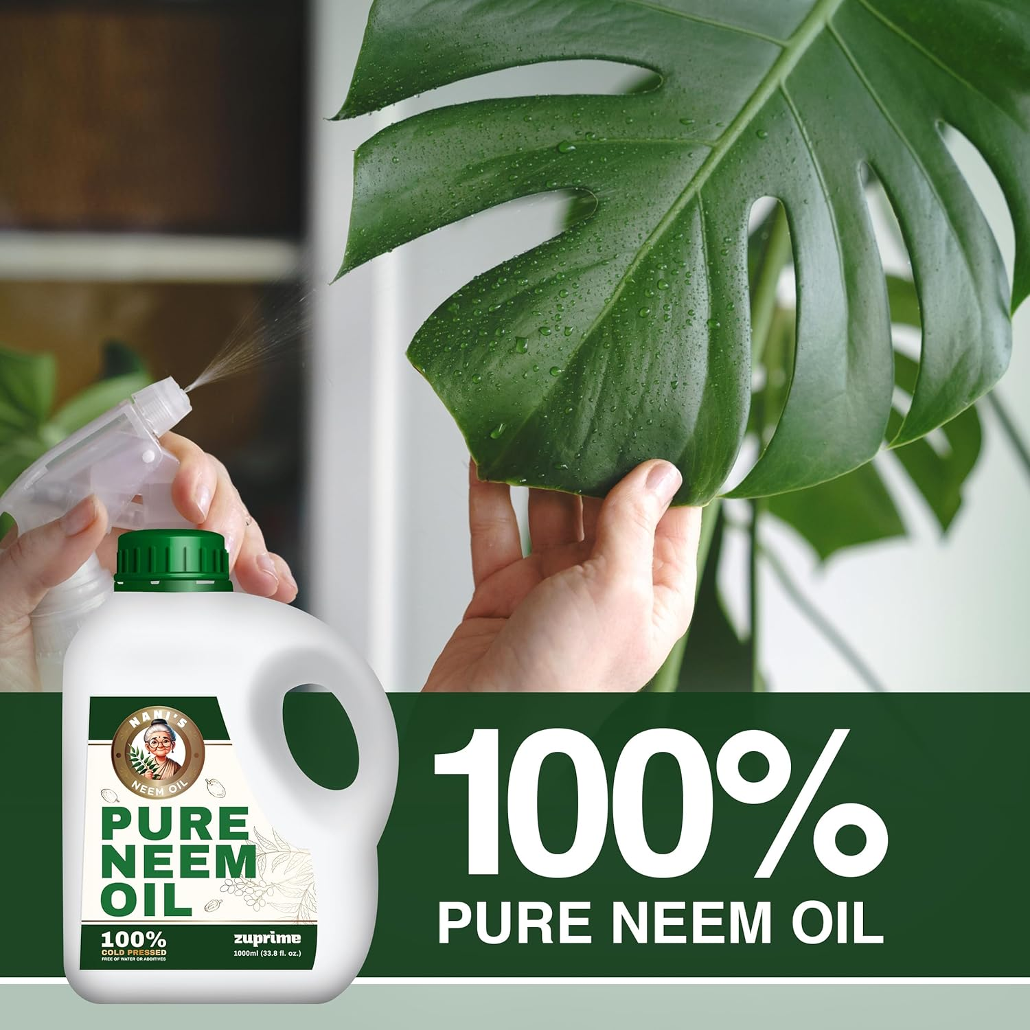 Nani'S Pure Neem Oil for Plants Concentrate - Dilute for Use as Organic Neem Oil Spray for Plants, Outdoor & Indoor Use - 100% Cold Pressed - Horticultural Enhanced Plant Health & Shine Need (34 Oz) image number 1