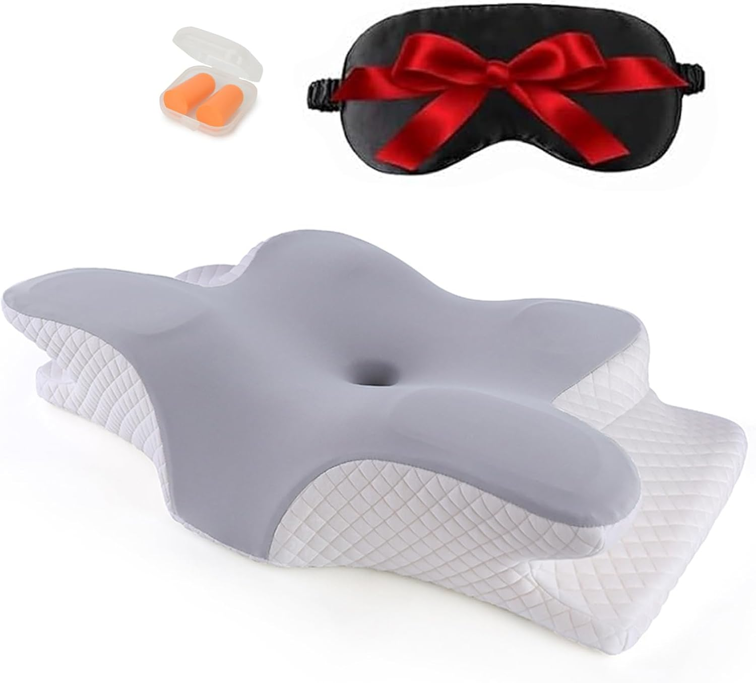 Cervical Neck Pillow, Pain Relief Cooling Butterfly Pillow, Odorless Ergonomic Memory Foam Pillows, Orthopedic Bed Pillow for Side Back and Stomach Sleepers with Pillowcase,Earplugs​, Sleep Mask image number 4