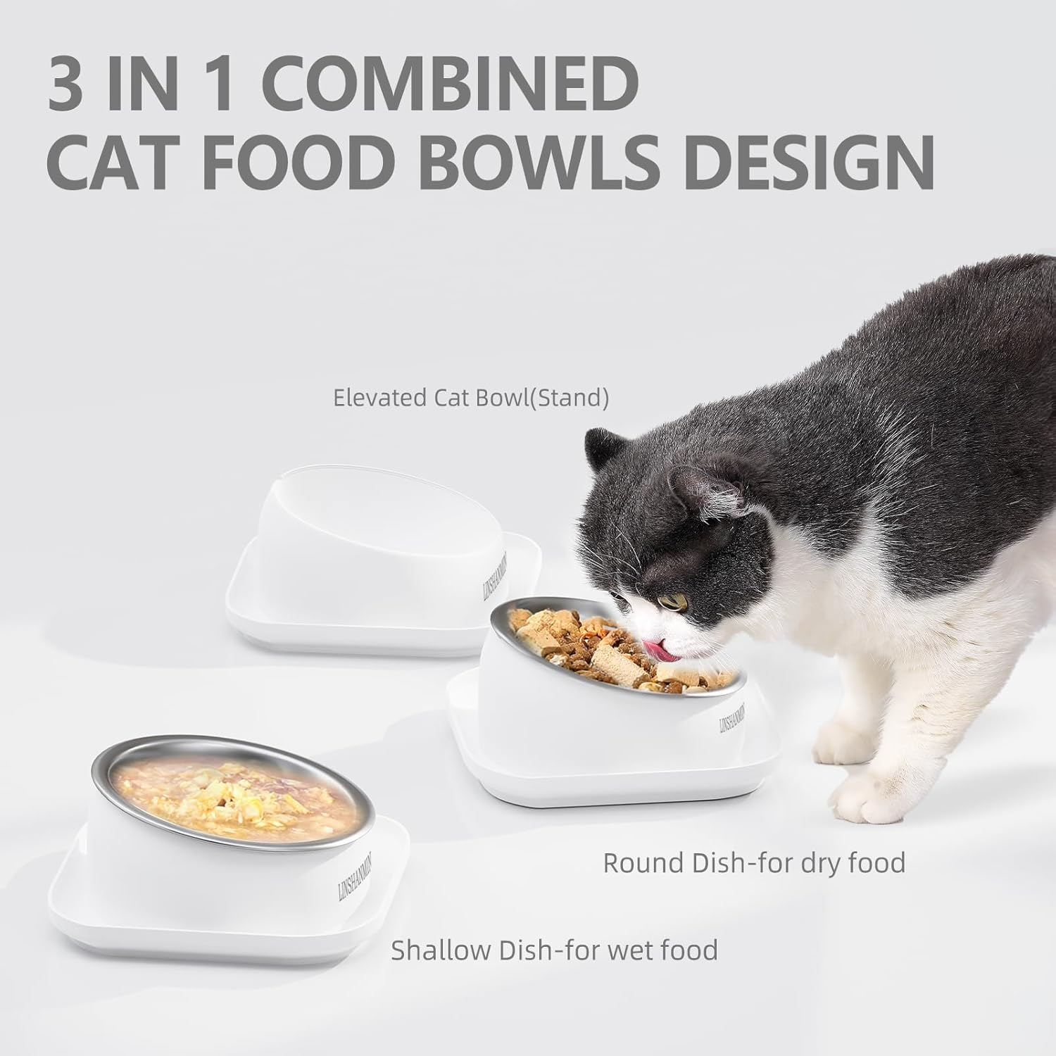 LINSHANMIN Cat Bowls Elevated Tilted Whisker Friendly, Cat Food Bowls for Indoor Cats, Shallow Cat Food Dishes Stainless Steel, Slanted Flat Plastic Feeder Elevated Angled Design.(White) - Orange image number 5