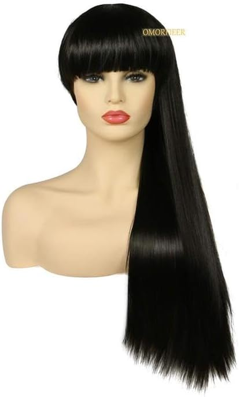 Womens 70Cm Long Straight Wig with Bangs Cosplay Wig Black