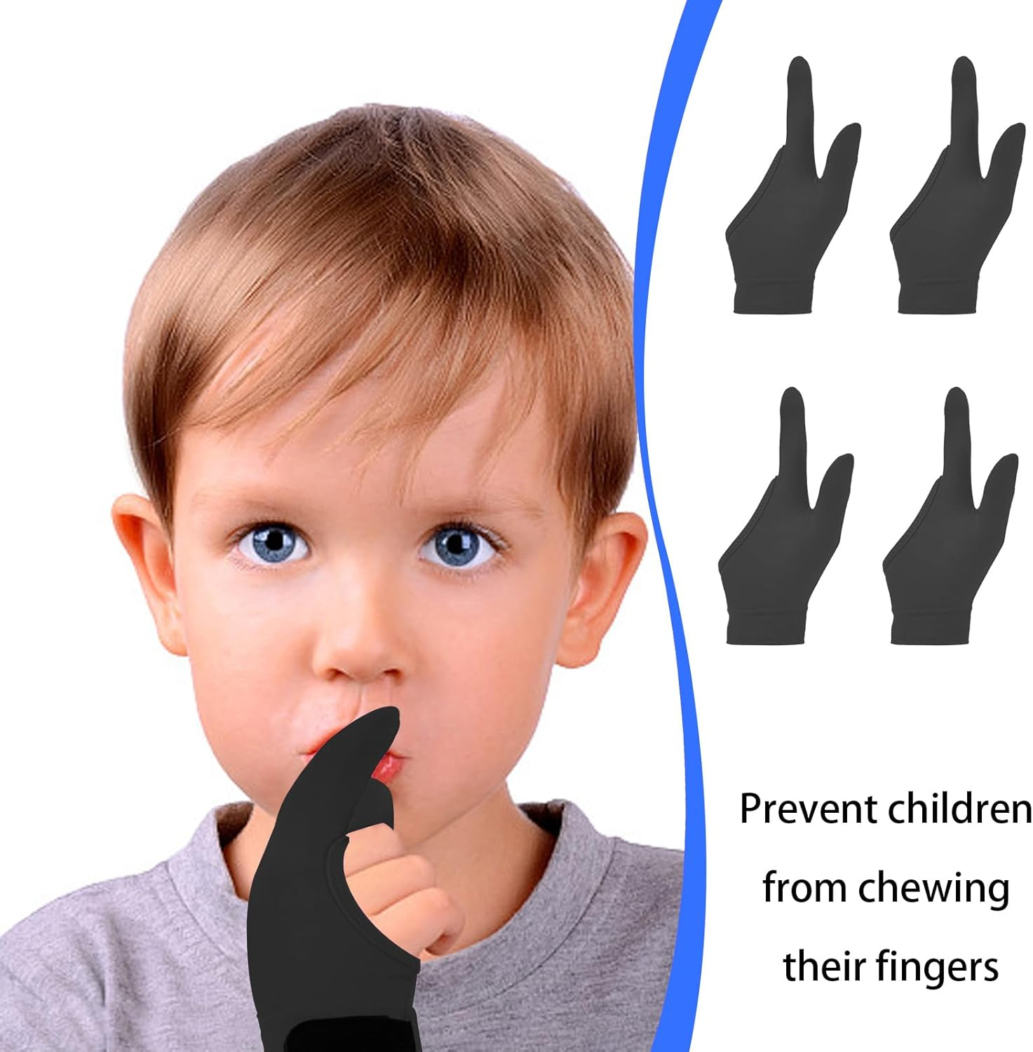 Kuskins 4 Pcs Thumb Sucking Guard Gloves for Kids Ages 5-13, Breathable Sensory Gloves to Stop Thumb Sucking & Nail Biting, Soft Cotton anti Suck Guard with Chewy Compression (Black) image number 6