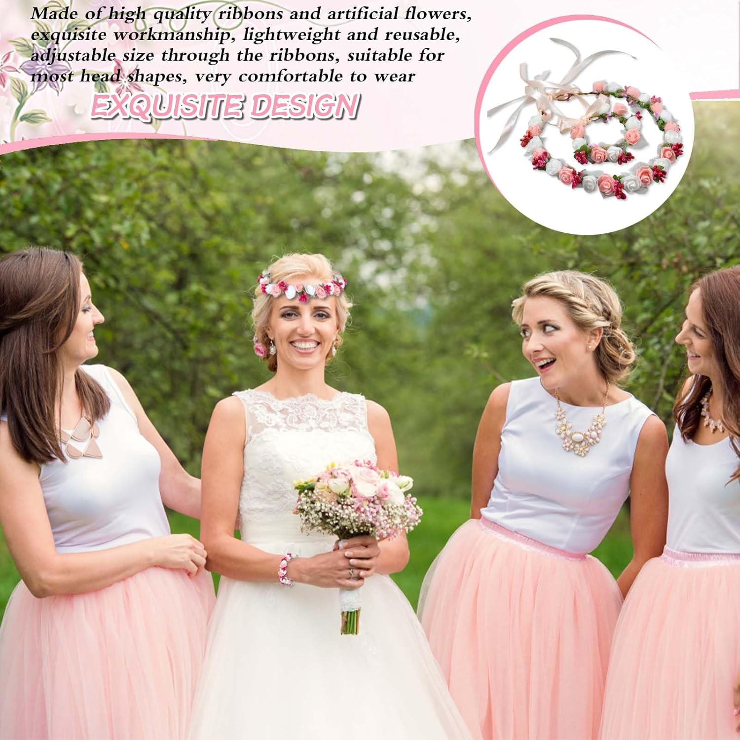 Beautiful Headband with Dried Flowers - Optimal Hair Wreath for Communion Young Women - Flower Wreath Headpiece - Oktoberfest Hair Accessories image number 3