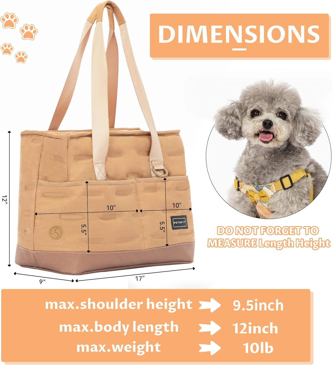Petsfit Foldable Dog Carrier Bag Shoulder Bag Sling Puppy Bag for Small Dogs Puppies Cats Khaki image number 3