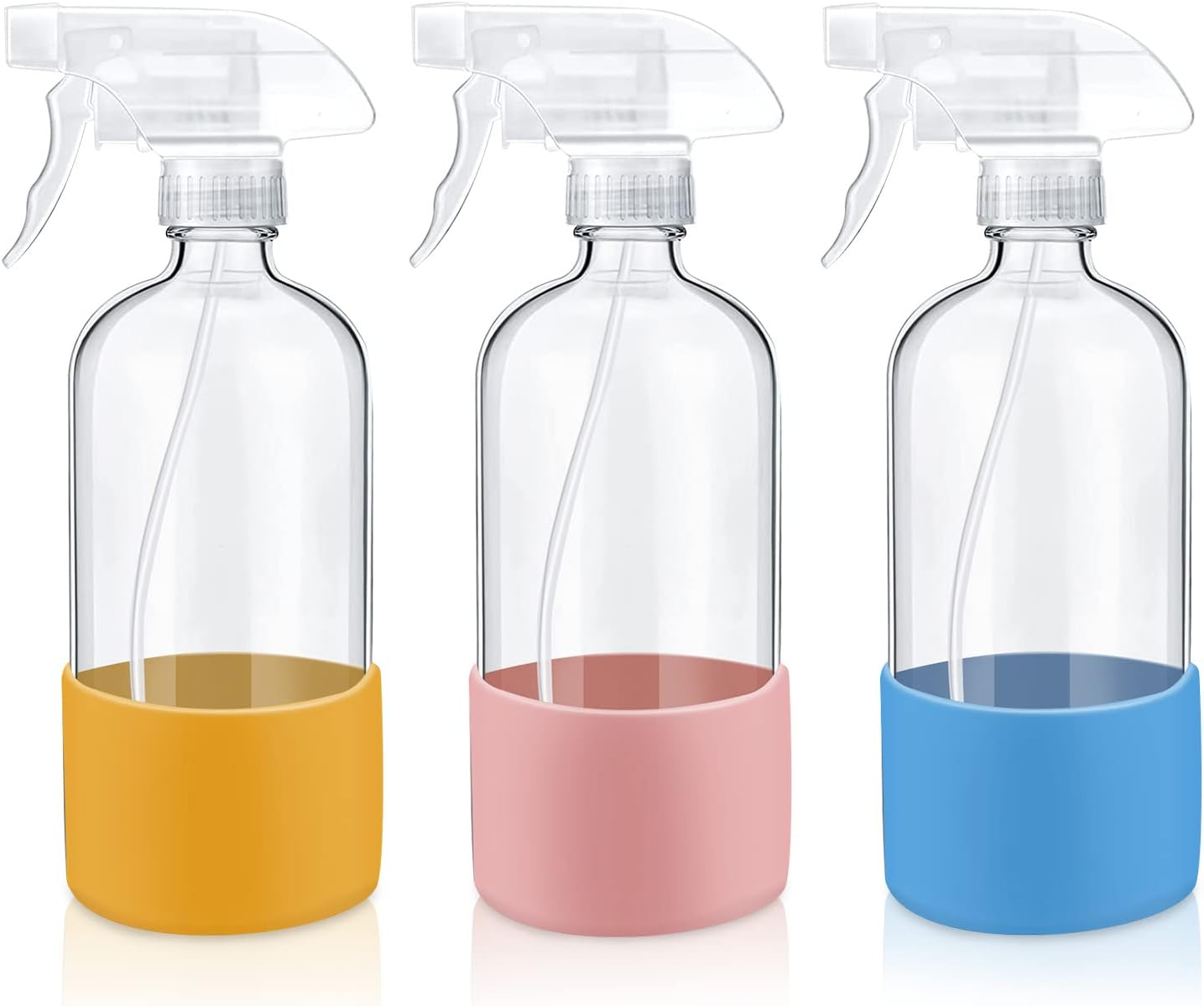 Sadoia 3 Pack Glass Spray Bottles with Silicone Sleeve Protection - Refillable 17Oz for Cleaning Solutions, Essential Oils, Misting Plants, Hair Styling Blue,Pink image number 2