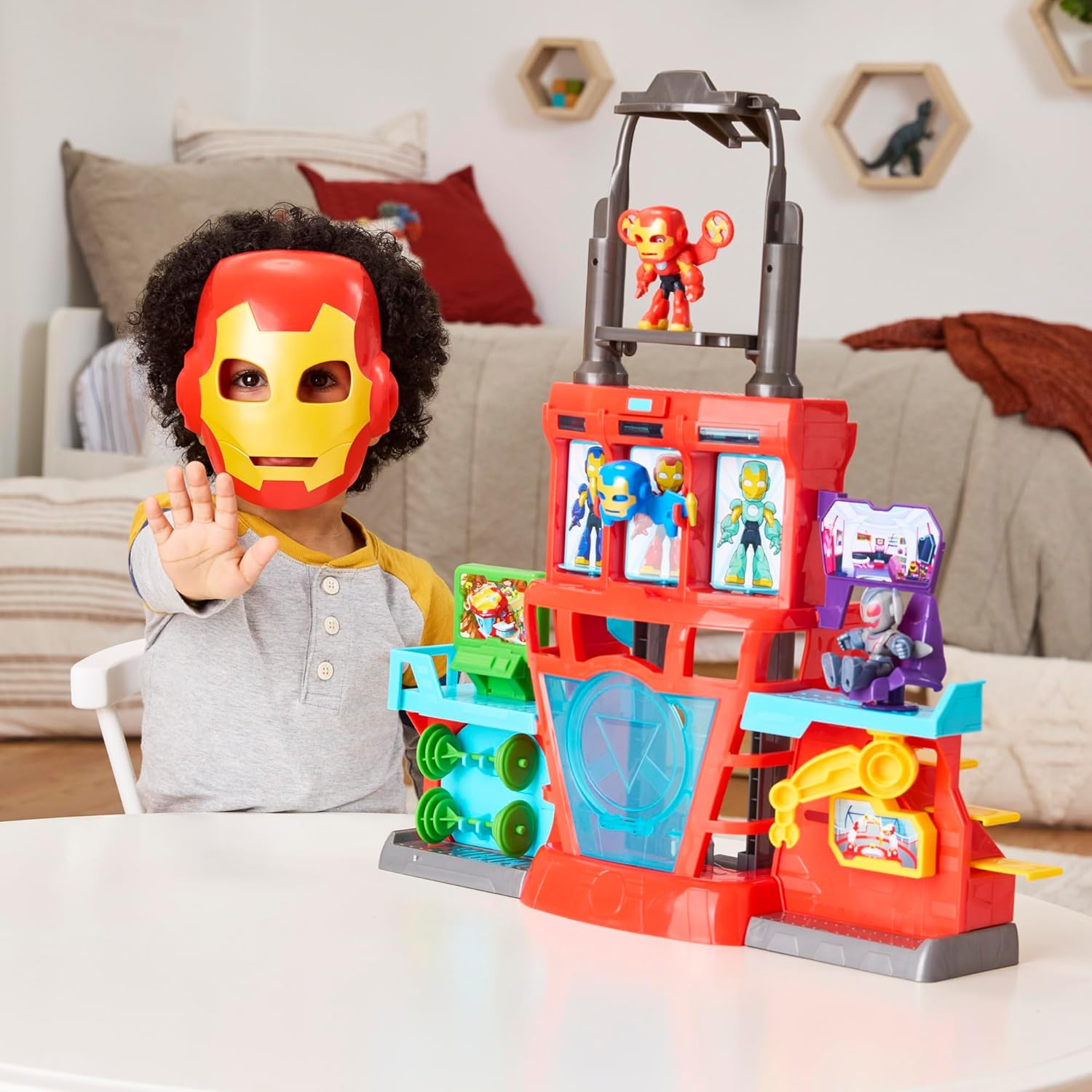 Marvel Iron Man and His Awesome Friends Boys & Girls Electronic Iron Quarters Playset with 3-Inch (7.6 CM) Action Figures & Mask, Super Hero Toys, 3+ image number 1