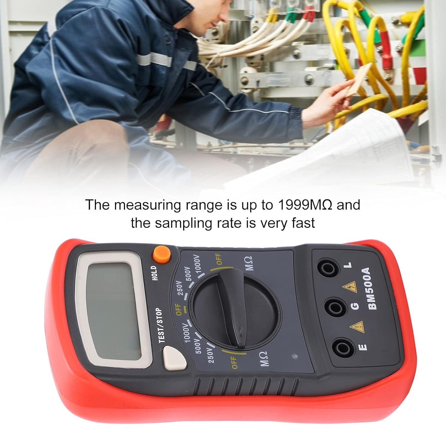 Gernie Resistance Tester, BM500A 1000V LCD Display Resistance Tester Electronic Tester Digital Insulation Resistance Meter Portable Megohm Meter for Maintenance, Test and Inspection, Gernie0K39Scr2Ib image number 4