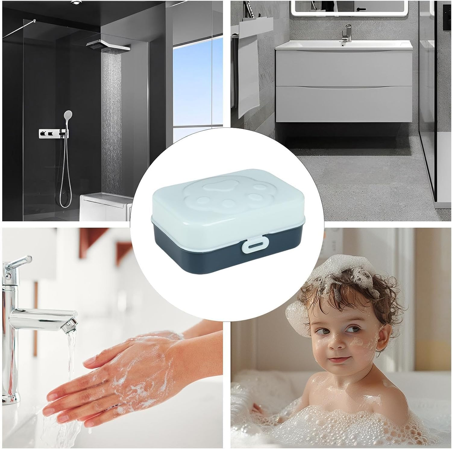 Lueear Shampoo Bar Holder Travel Case | Cleaner Bar Washing Holder | Body Cleaning Bar Drain Box for Gym Cat Paw Design with Sealing Lid image number 4