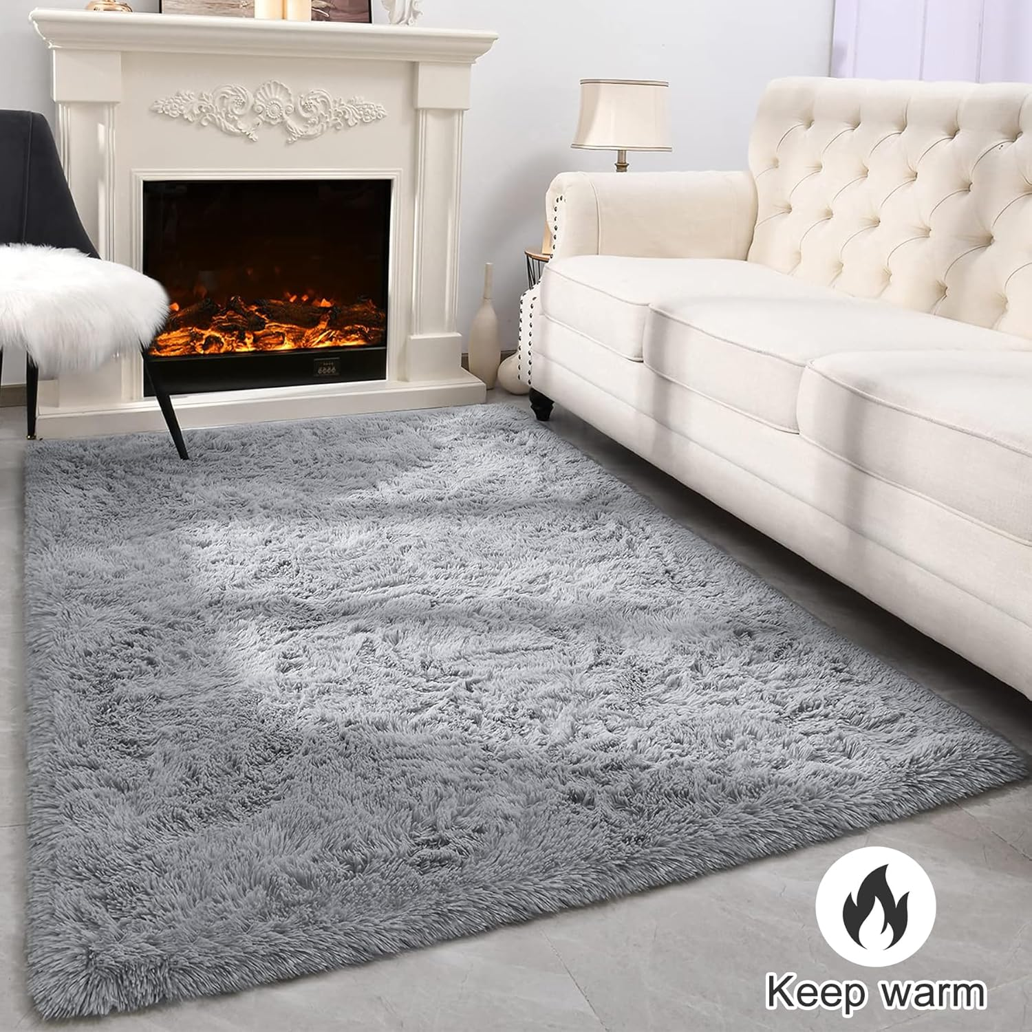 Fluffy Area Rugs for Bedroom Living Room, Anti-Slip Fuzzy Shaggy Soft Plush Carpet, 140X200Cm Indoor Solid Color Floor Rug for Kids Girl Boy Playroom Home Dorm Decor Aesthetic (Grey, 200X140Cm) image number 2