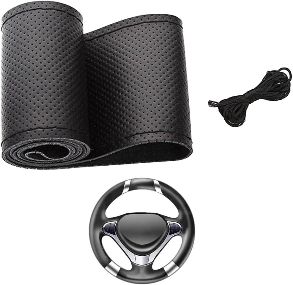 Voarge Microfibre Leather Steering Wheel Cover DIY Steering Wheel Covers Car Steering Wheel Cover with Needle and Thread Interior Accessories Black image number 5