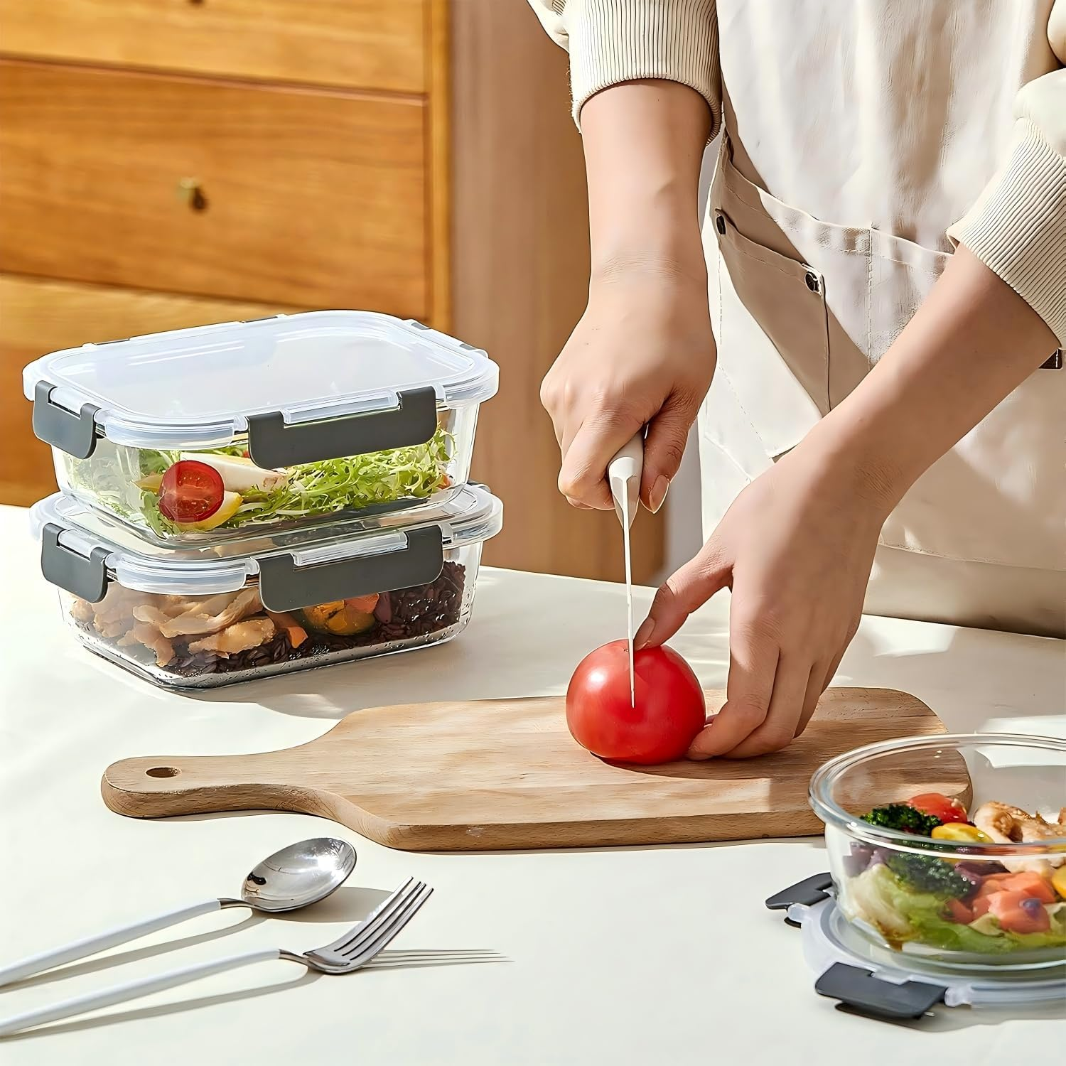 17 Pack Glass Food Storage Containers with Airtight Lids, Food Containers, Glass Lunch Containers, Kitchen Storage & Organisation for Oven, Microwave, Dishwasher and Freezer (Black) image number 6