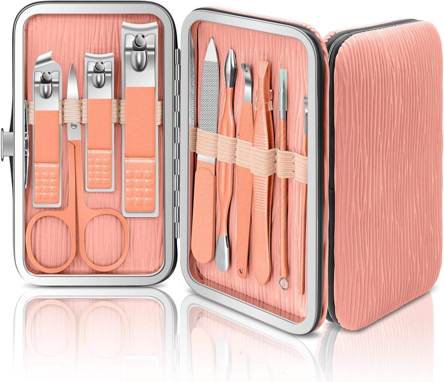 BLESWIN Nail Care Kit, 10 in 1 Manicure Set Professional, Manicure & Pedicure Tools & Accessories, Travel Manicure Set for Women Men, Nail Grooming Kit with Rose Gold Leather Case Beauty Salon Set