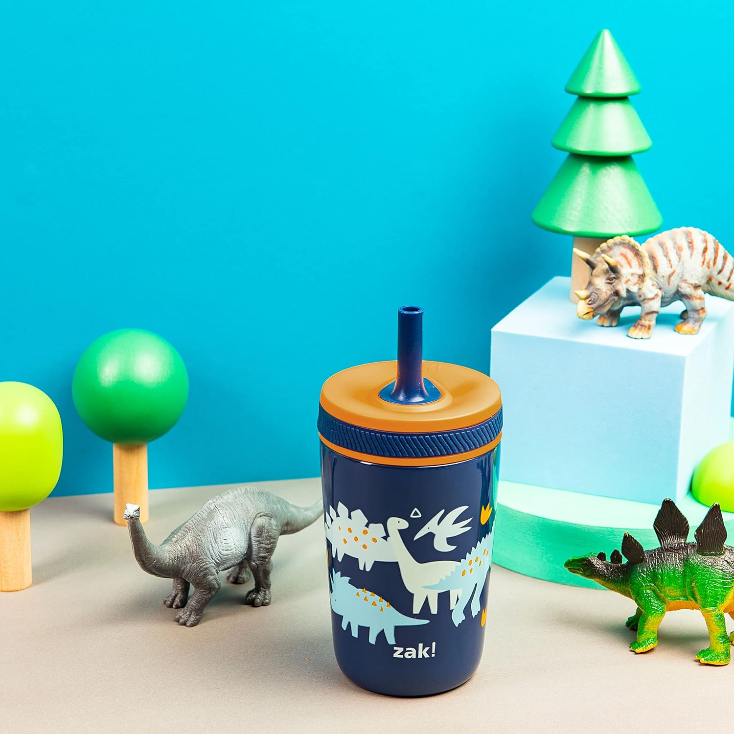 Zak Designs Kelso Toddler Cups for Travel or at Home, 12Oz Vacuum Insulated Stainless Steel Sippy Cup with Leak-Proof Design Is Perfect for Kids (Zaksaurus) image number 2
