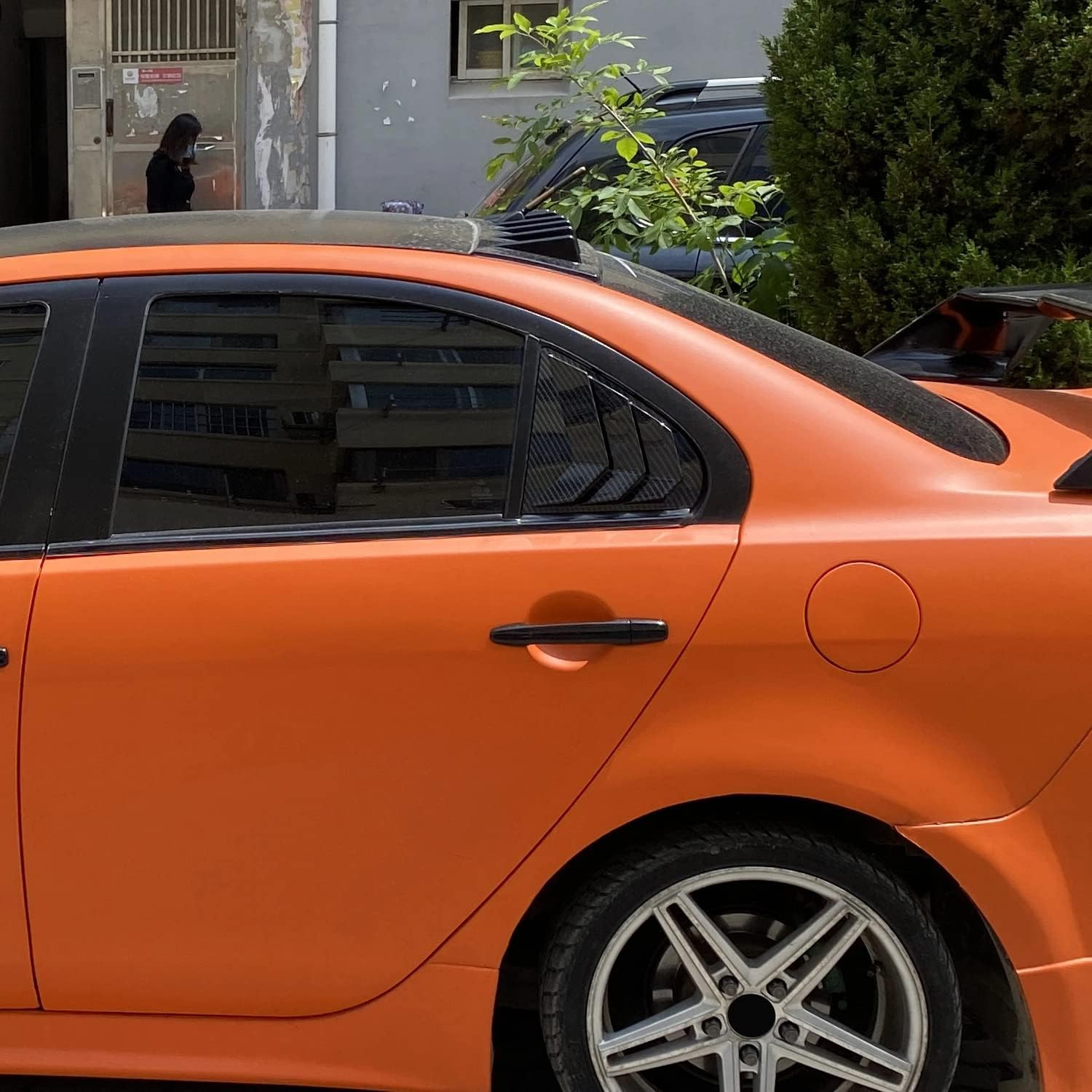 Autophoton for Mitsubishi Lancer 2008-2017 Carbon Fiber Black Rear Window Shutter Cover Trim 2Pcs Car Accessories image number 1