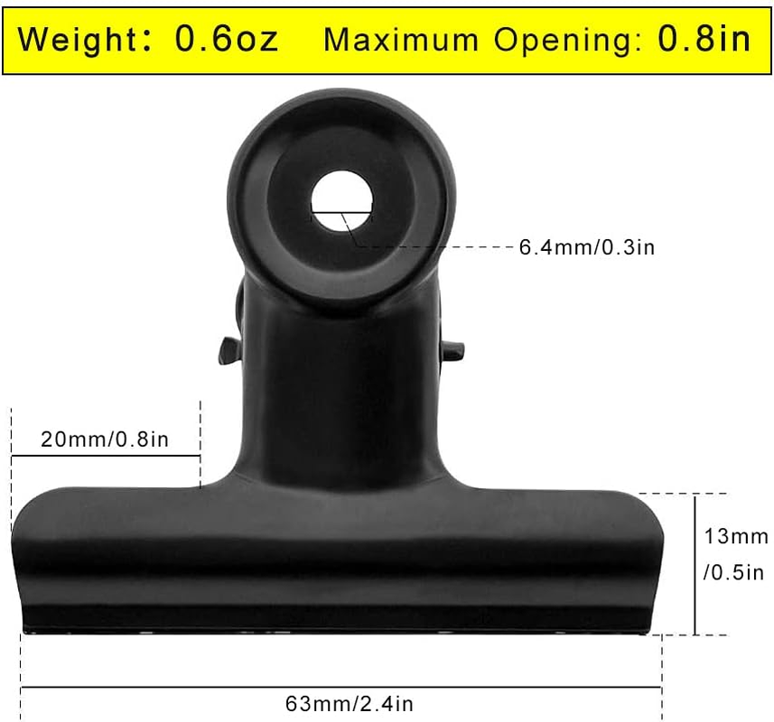 DKKO Metal Hinge Paper Clips Large Bulldog Binder Clips round Clamps for Files Crafts Photos Calendars Recipes Drawings Food Bags Papers at Shop Kitchen Home or Office(2.4Inch 10Pcs Black) image number 4
