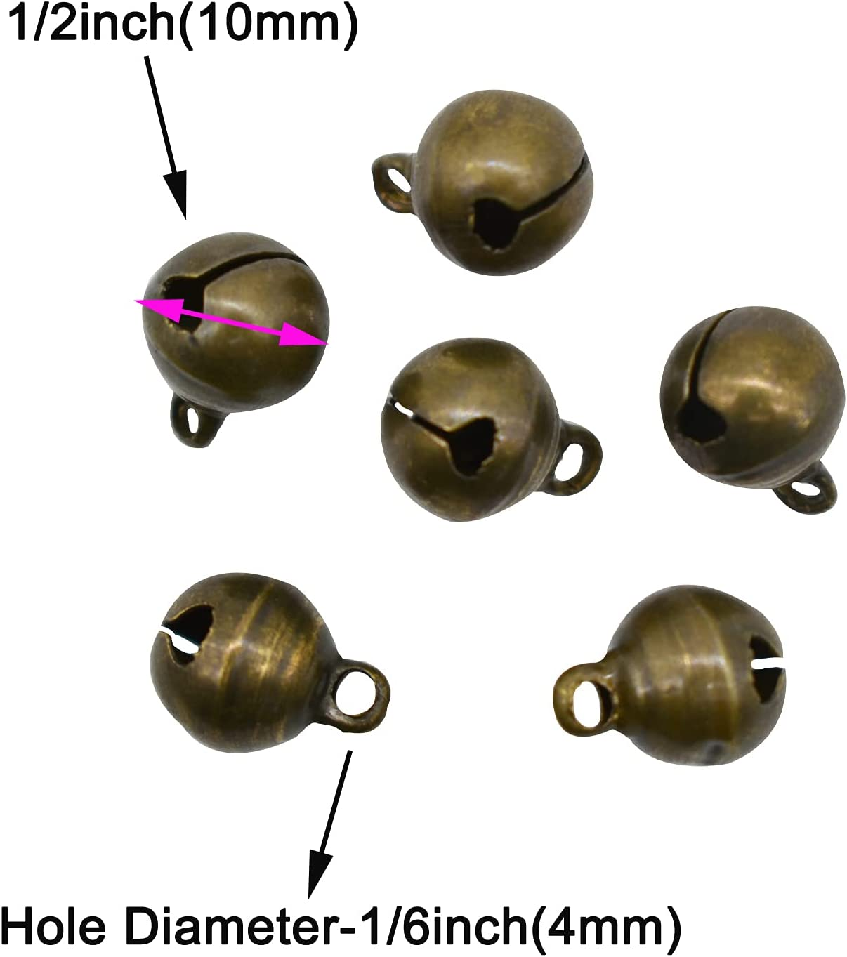 Maydahui 100PCS Small 1/2 Inch Jingle Bell Vintage Bronze Mini 10Mm Alloy Beads DIY for Jewelry Findings Sewing Wedding Doors and Crafts image number 5