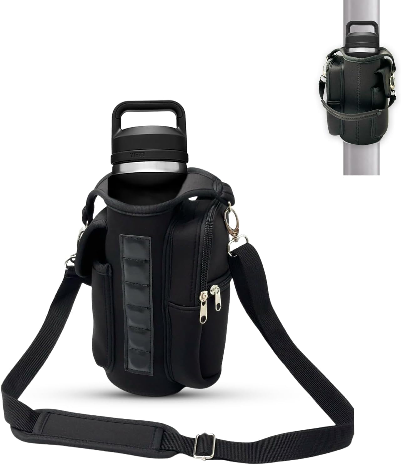 Magnetic Water Bottle Holder with Strap Fits 18-46Oz, 6 Built-In Magnets Gym Bag Attach to Fitness Equipment, Water Bottle Carrier with Phone Pockets, Magnetic Gym Bag, Gyms Essential image number 1