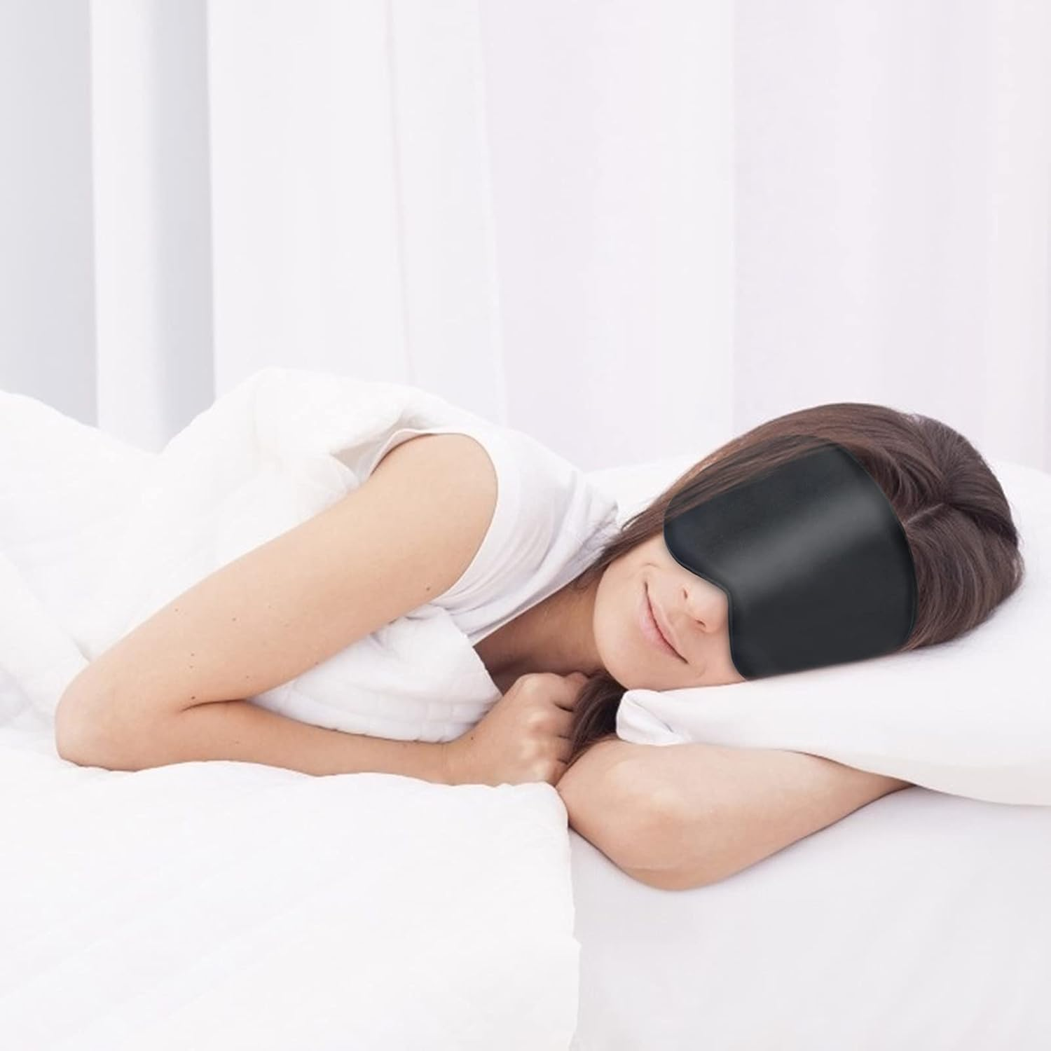 Sleep Mask, Super Soft Eye Masks with Adjustable Strap, Lightweight Comfortable Blindfold,Perfect Blocks Light for Men Women(Black) - Black image number 6