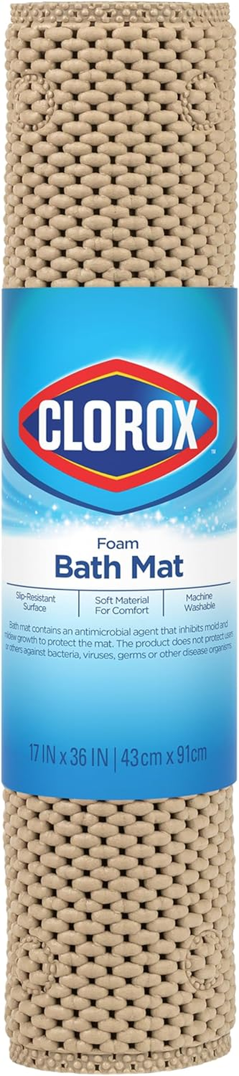 Duck Brand Clorox Cushioned Foam Bath Mat for Tubs, Non-Slip with Suction Cups, 17 Inches X 36 Inches, Taupe image number 5