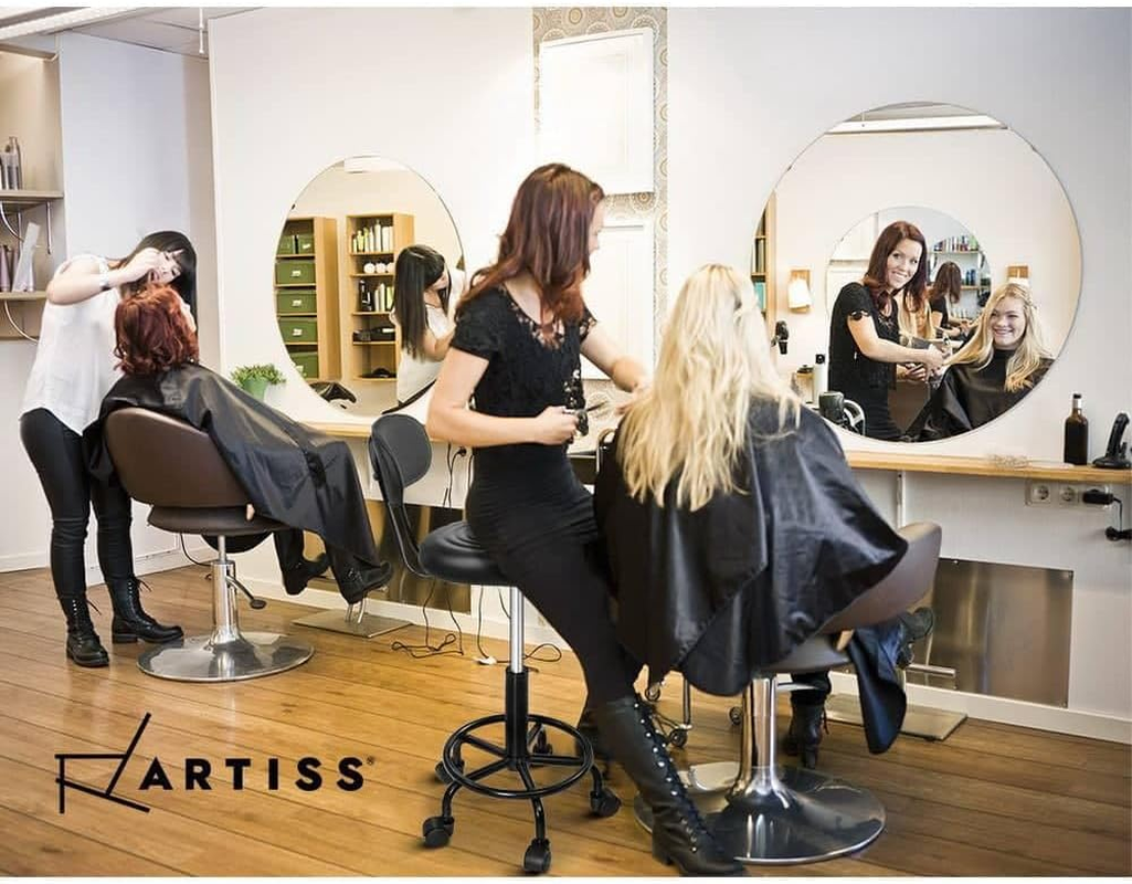 Artiss round PU Salon Stool, Bar Stools Swivel Lounge Drafting Chair Piano Guitar Seat Barber Chairs Outdoor Spa Indoor Home Office Kitchen Furniture, with Backrest Hydraulic Lift Black