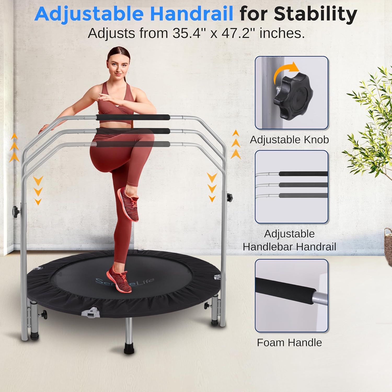 Serenelife 40" Mini Trampoline Rebounder, Portable and Foldable Fitness Trampoline, Suitable for Adults and Kids, Perfect for Indoor/Outdoor Workout - Black image number 4