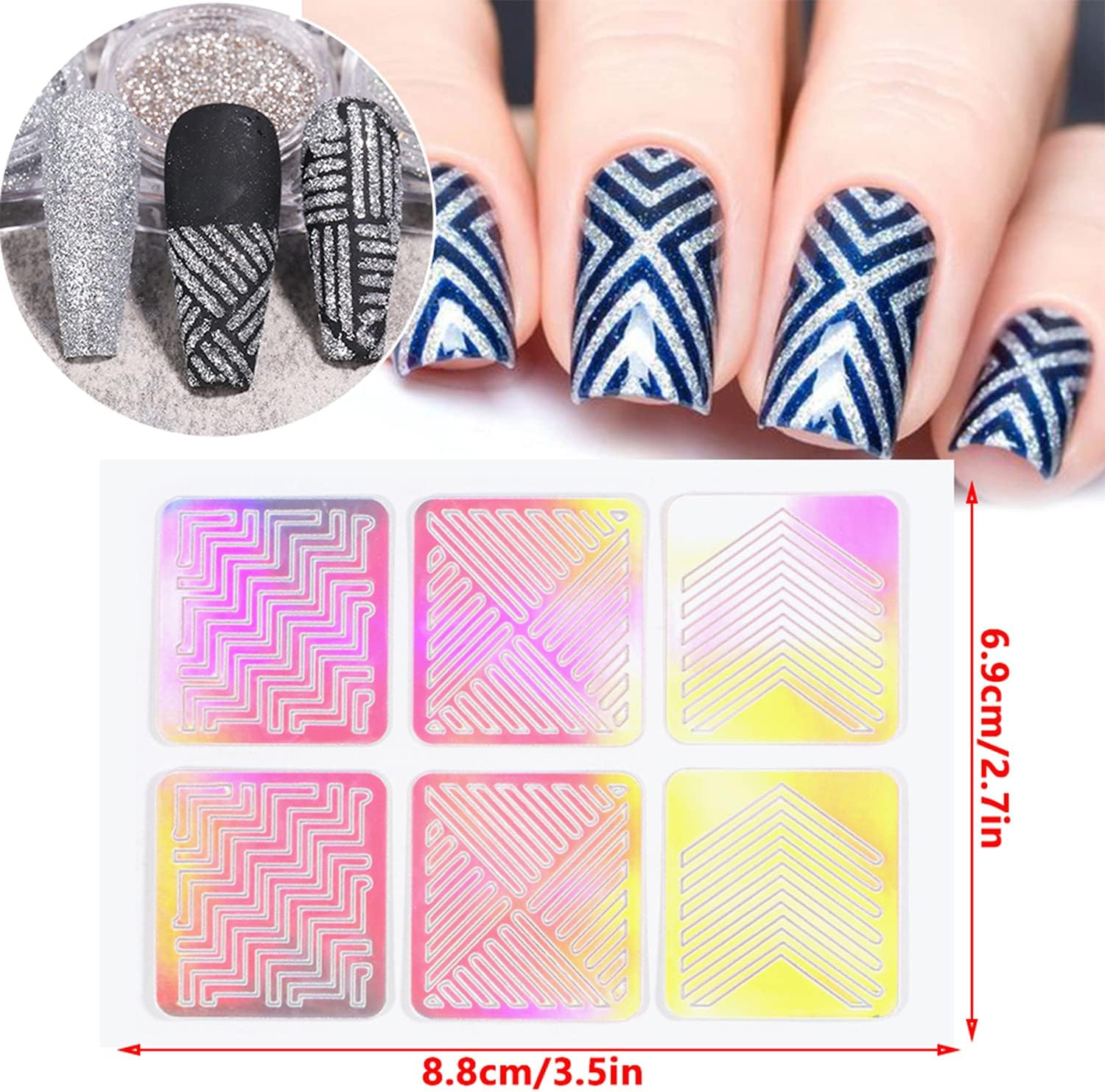 24 Sheets Laser Nail Art Stickers, Holographic Glitter Nail Art Decals Design Flowers Leaf Heart Line Nail Supplies for Women Manicure Tips Decoration Nail Painting Nail Powder Styling Decoration image number 5