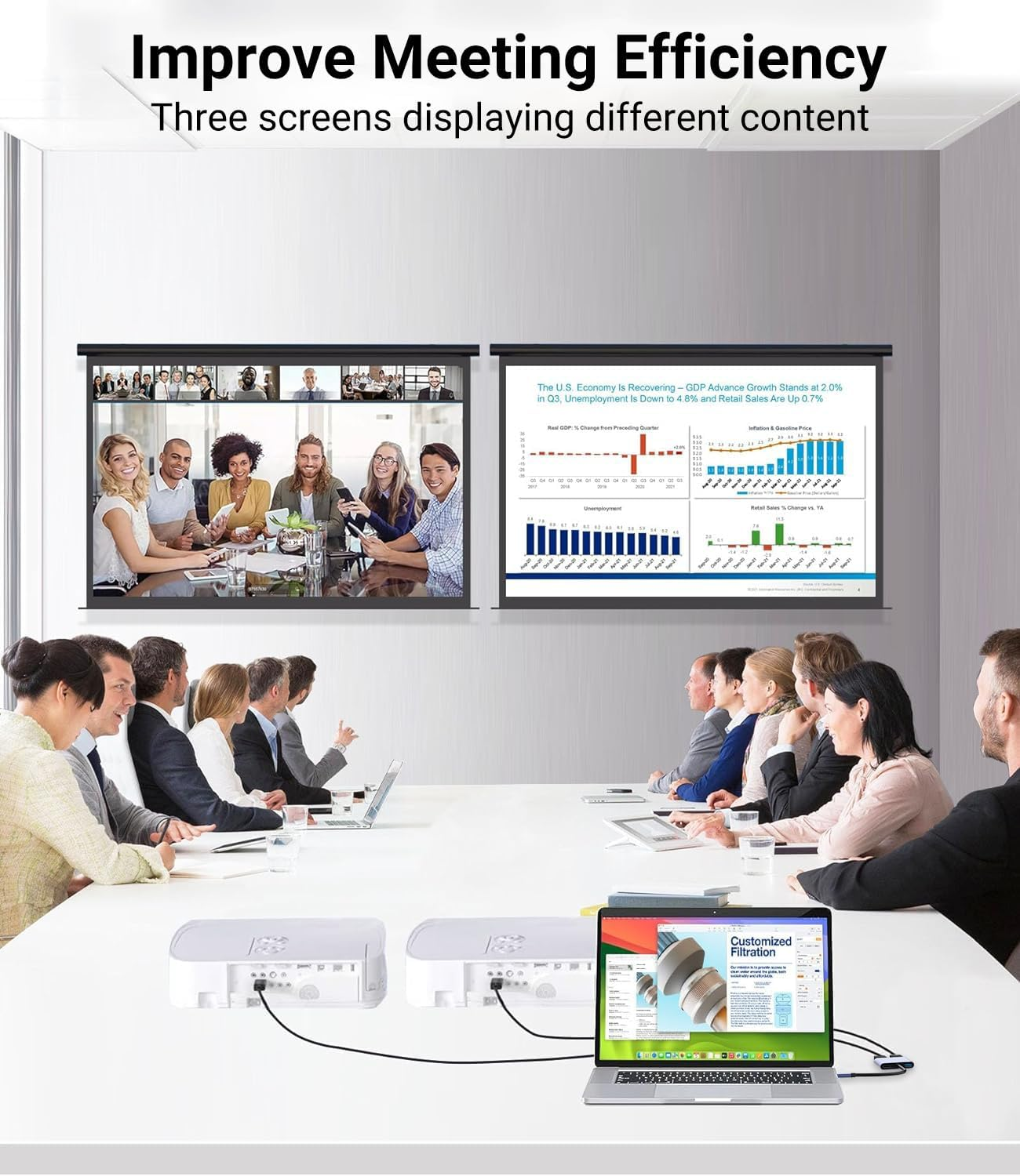 HARIBOL Dual HDMI Adapter for 2 Monitors, 4 in 1 USB C to Dual HDMI Adapter 4K@30Hz with 100W PD Charging, USB-A 3.0 Port, HDMI Adapter for Dual Monitors for Macbook Pro Air, HP, Dell,Iphone 15 Series image number 3