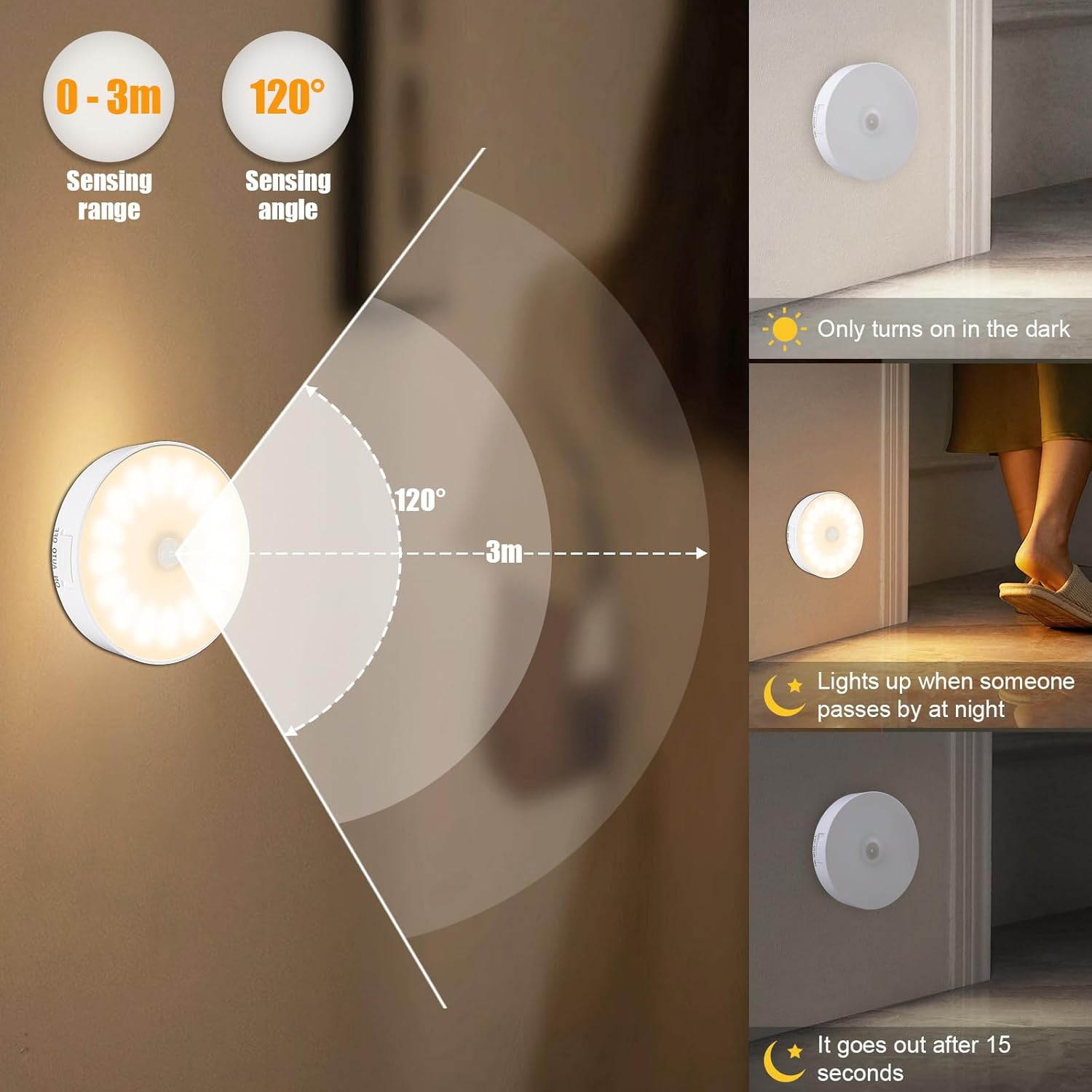 Electight 14 Leds Motion Sensor Light Indoor, 6 Pack Newest Night Light USB Rechargeable, 3 Light Modes & Long Last Battery, Cordless Magnetic Nightlight for Bedroom, Closet, Hallway (Warm White)