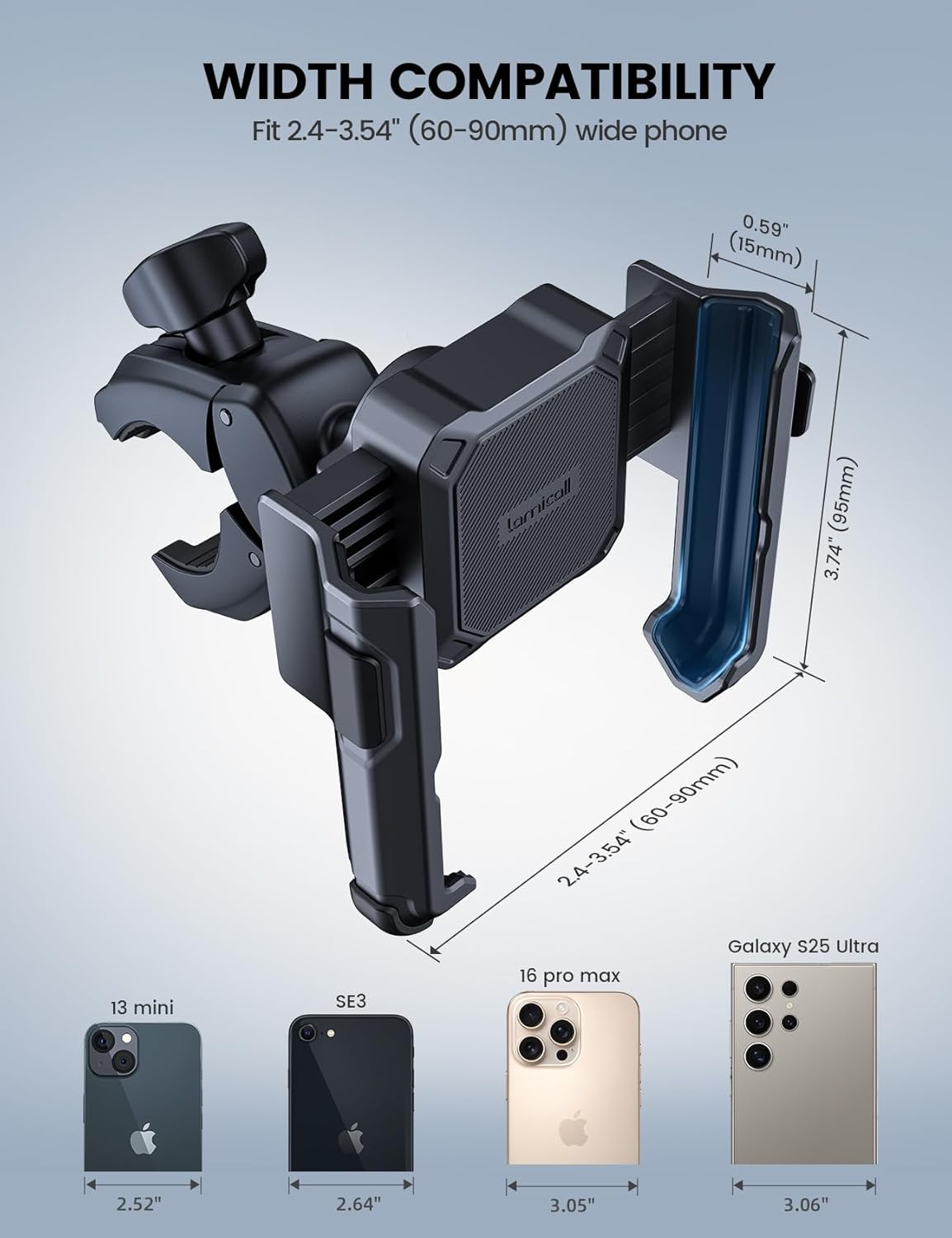 Lamicall Motorcycle Phone Mount Holder - [Camera Friendly] [1S Lock] 2025 Upgrade Bike Phone Holder Handlebar Clamp, Bicycle Scooter Smartphone Clip, for Iphone 16 15 14 Pro Max, 13 12 Mini Plus image number 5
