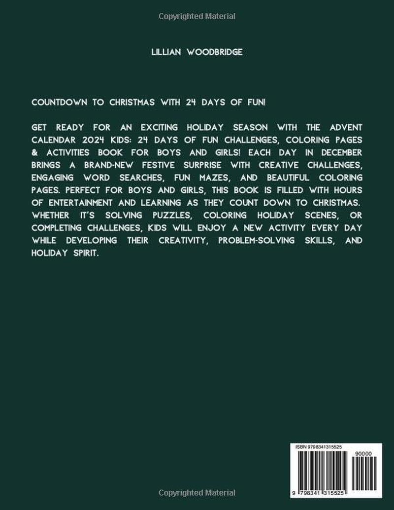 Advent Calendar 2024 Kids: 24 Days of Fun Challenges, Coloring Pages & Activities Book for Boys and Girls