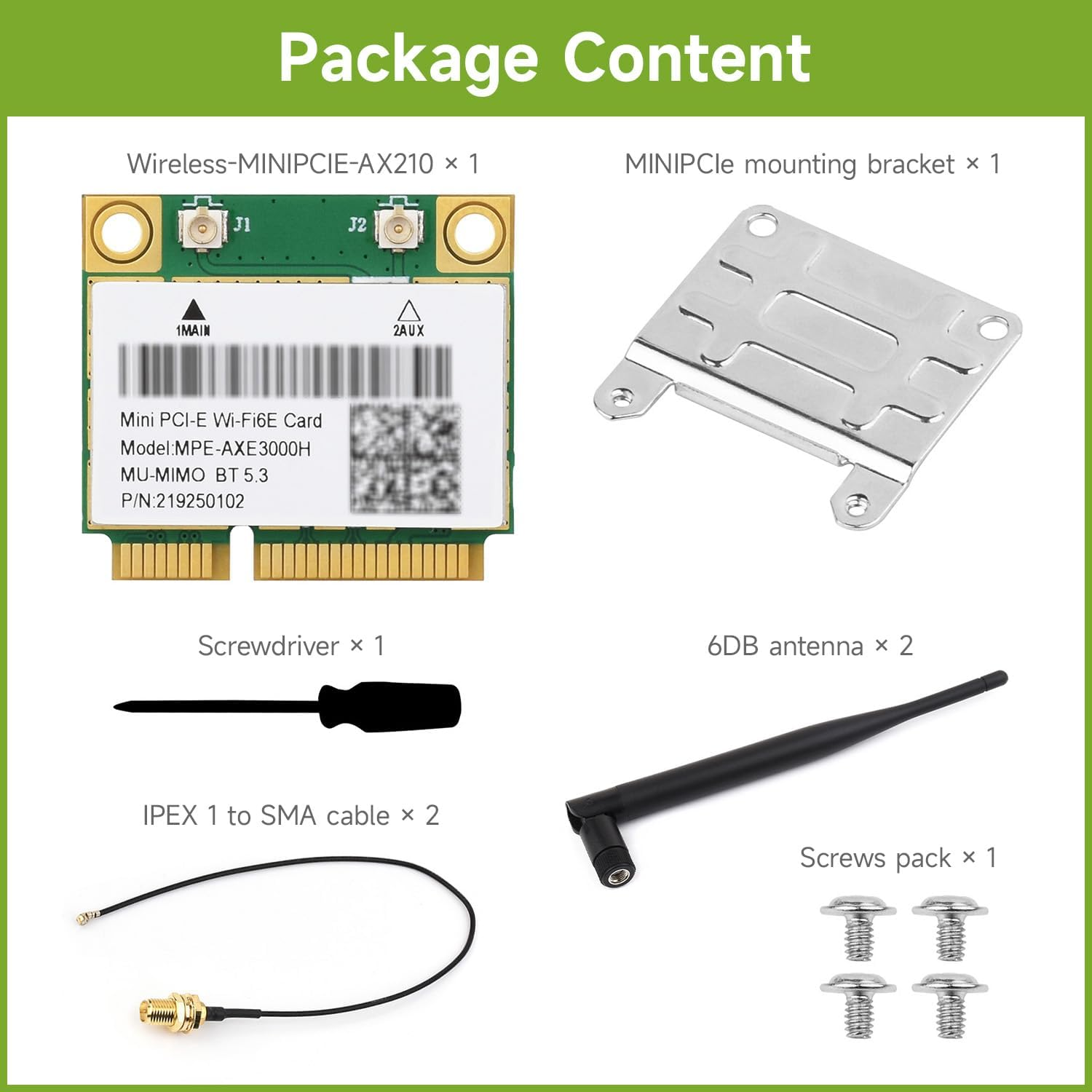 Waveshare Wire-Less MINIPCIE AX210 NIC, Compatible with Linux, Windows 10/11, Gigabit Tri-Band Wi-Fi 6E, 802.11AX Standard, Blue-T 5.3 image number 4