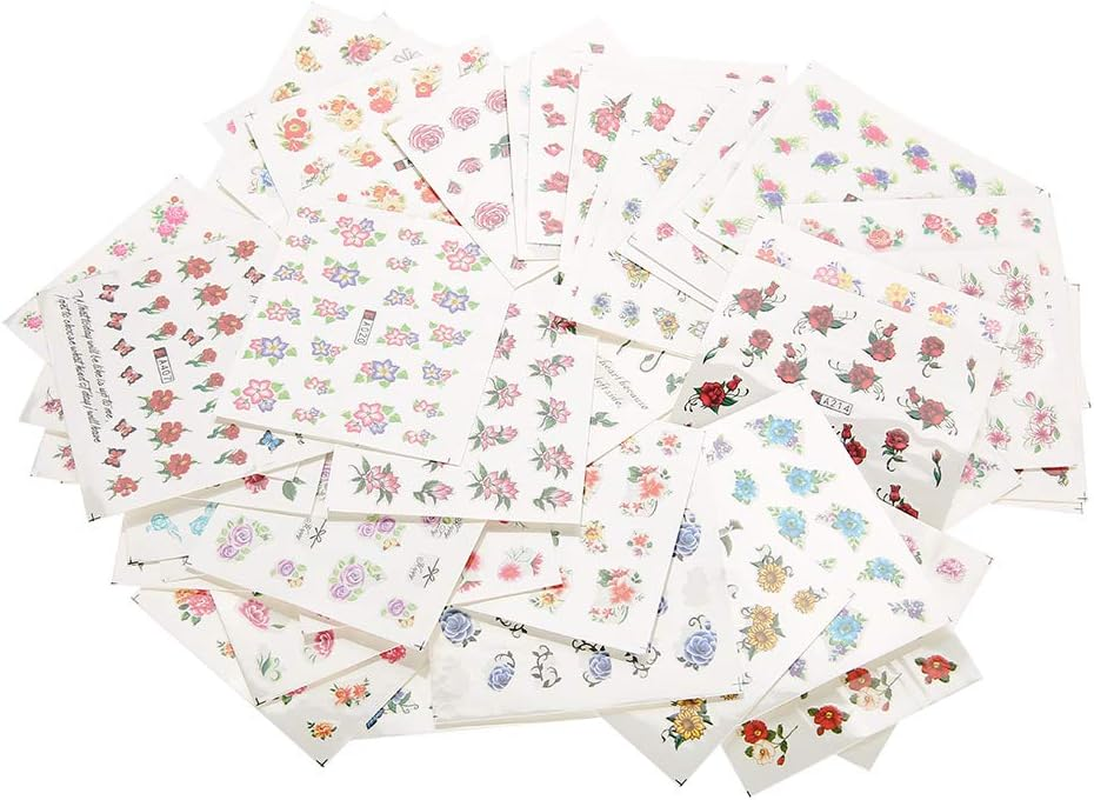 Mingzhe Nail Art Water Transfer Sticker 50 Sheets Mixed Flower Cartoon Decals for DIY Nail Design Festival Decoration (BLE Series) image number 1