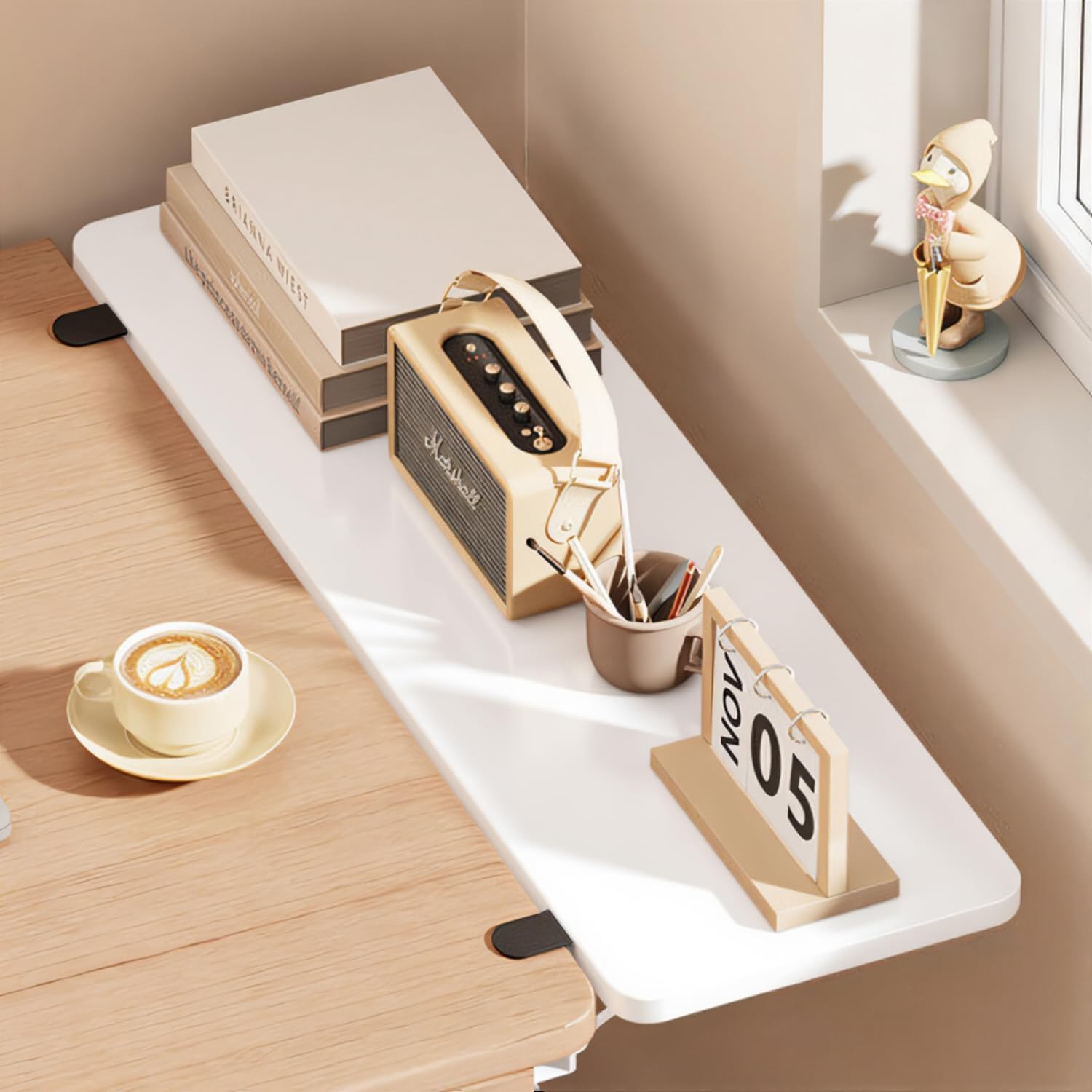 Uandhome Desk Extension,Ergonomic Desk Extension, Foldable Table Extensions,Black Keyboard Tray, Sturdy Computer Desk Extensiones, Keyboard, Elbow Armrest Support for Home, Office (White)