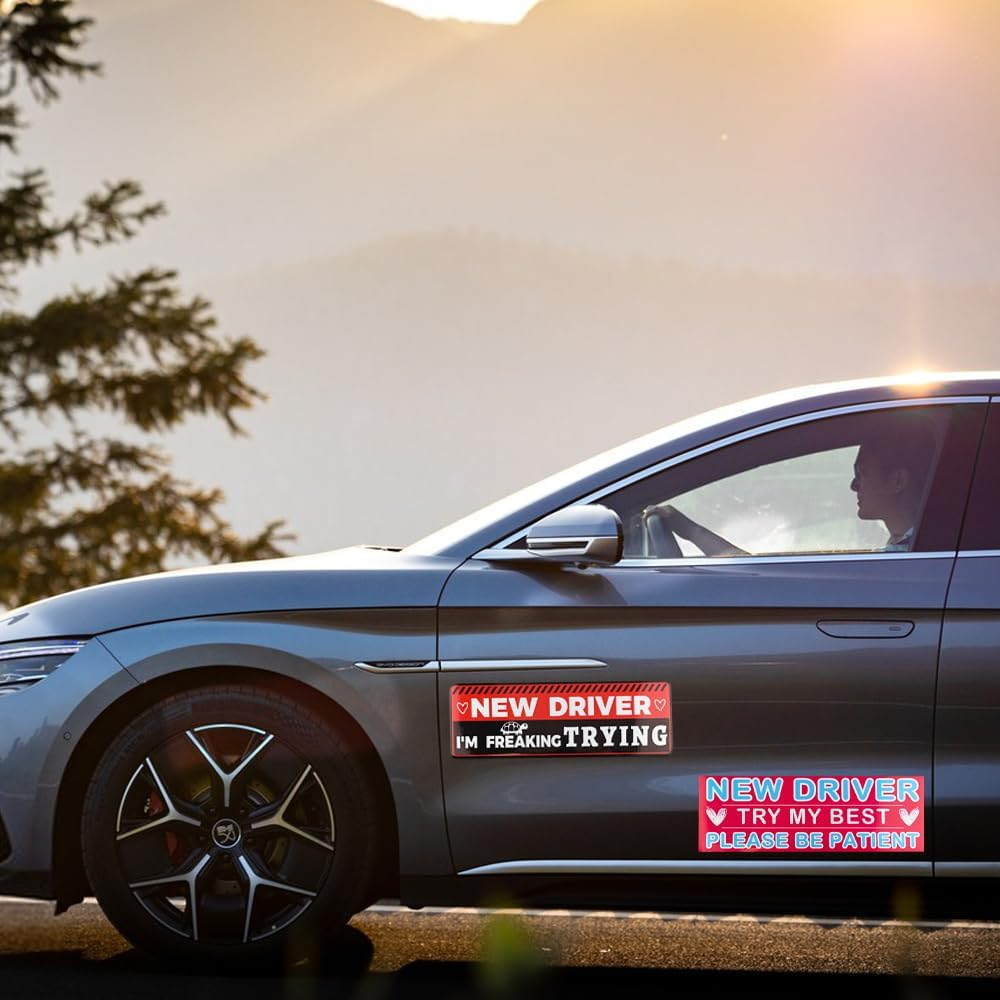 4 PCS New Driver Magnet for Car, Student Driver Magnet for Car, Removable Novice Rookie Safety Attention Sign Sticker, Funny Bumper Stickers Accessories(11.8 * 4.72In) image number 6