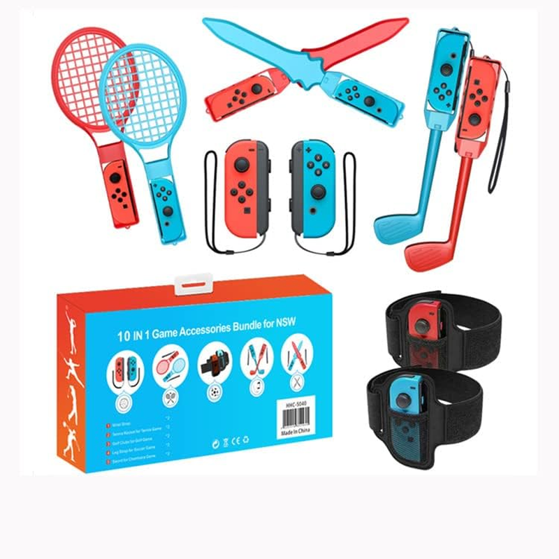 10 in 1 Switch Sports Game Accessories Compatible with Switch OLED Joy-Con Controller, Hand Strap, Leg Strap, Golf Clubs, Sword, Badminton Rackets image number 1