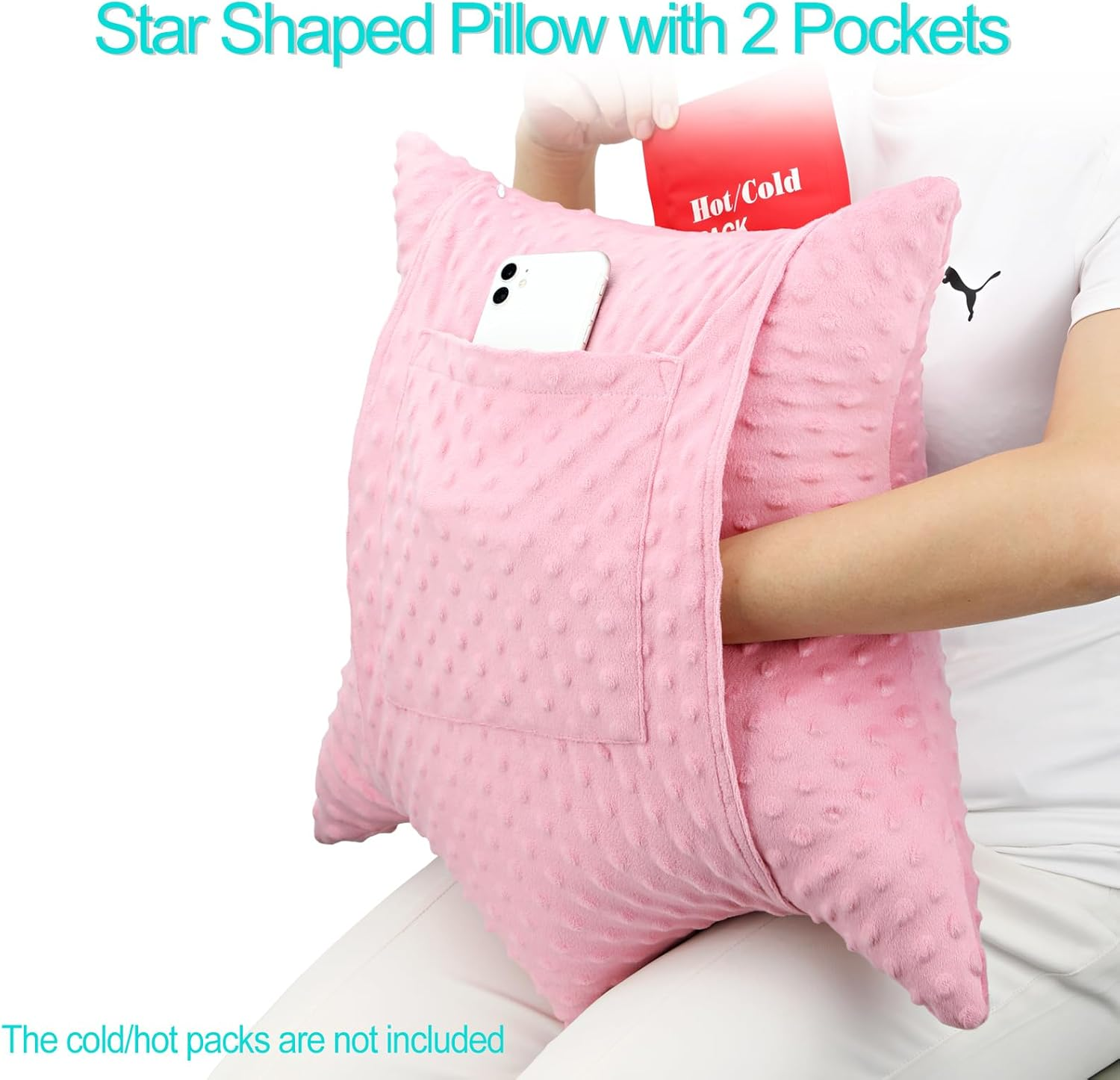 Star Shape Hysterectomy Recovery Pillowy for Hysterectomy Recovery Must Haves with 2 Pockets Products Gifts Tummy Tuck Abdominal Surgery Cushion, Minky Dot Coral