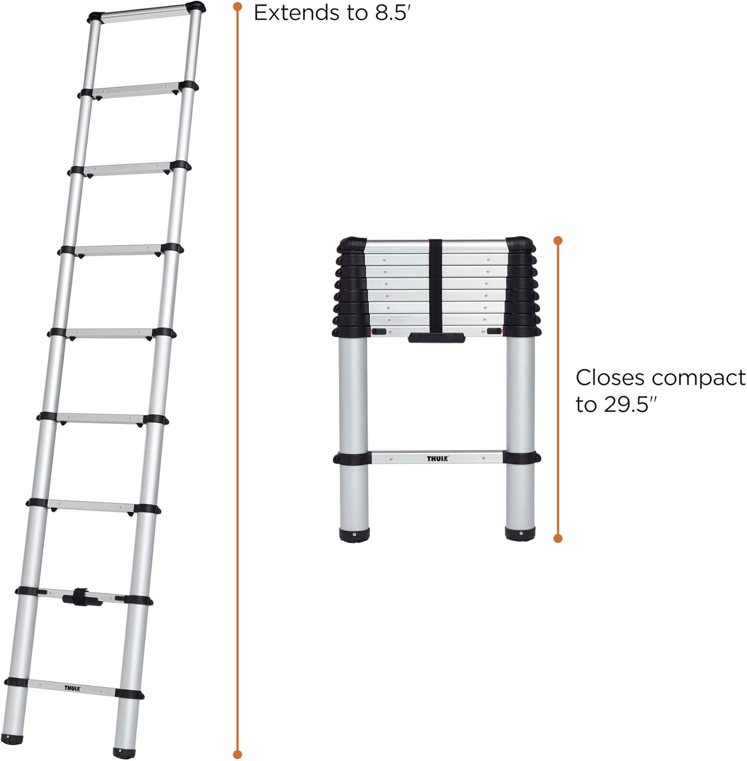 Thule Van Ladder - 9 Steps - 8.5Ft Extension - Telescoping Van Ladder - Easy Close System - EN:131 Compliant image number 4