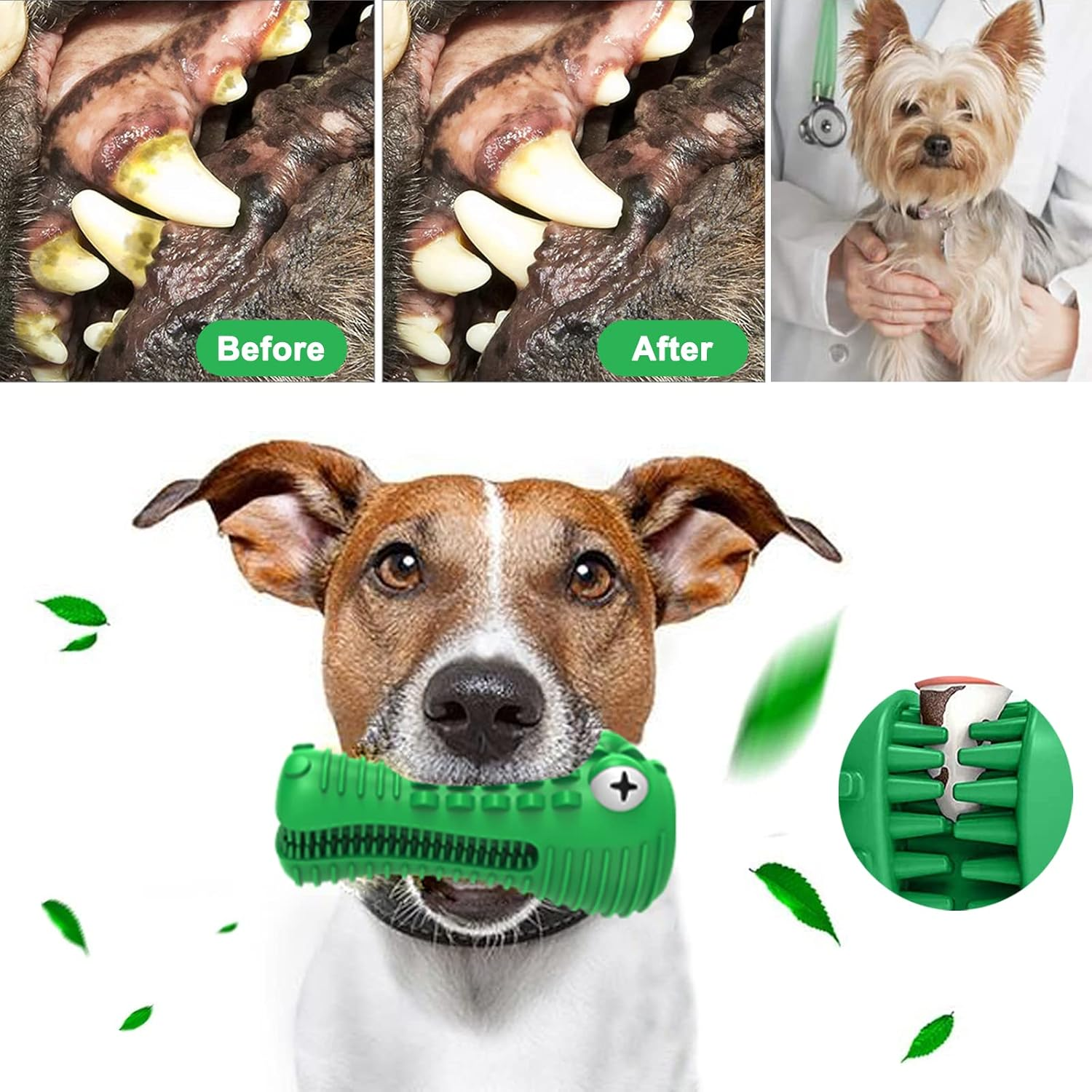 Dog Toys for Aggressive Chewers, Toothbrush for Old or Young Pet, Dog Chew Toys Made with Toughest Natural Rubber ,Durable Squeaky Dog Toys image number 3