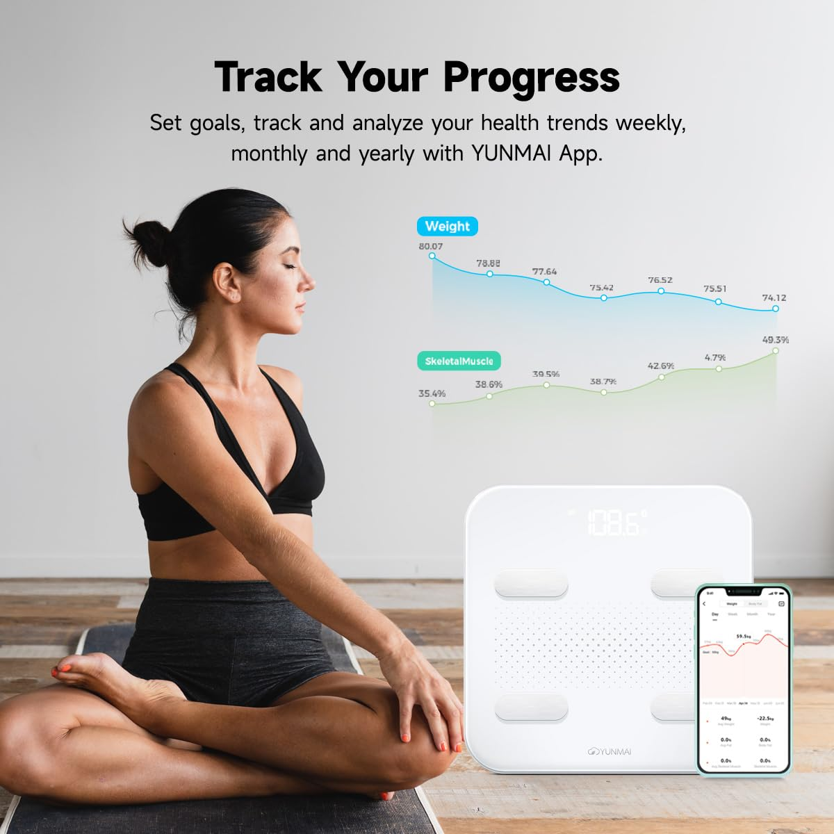 Yunmai Bluetooth 4.0 Smart Scale & Body Fat Monitor - 10 Precision Body Composition Measurements - Body Fat, BMI & More - 16 Users Recognized - Smartphone App for Healthy Weight Loss Tracking (Blue) image number 6