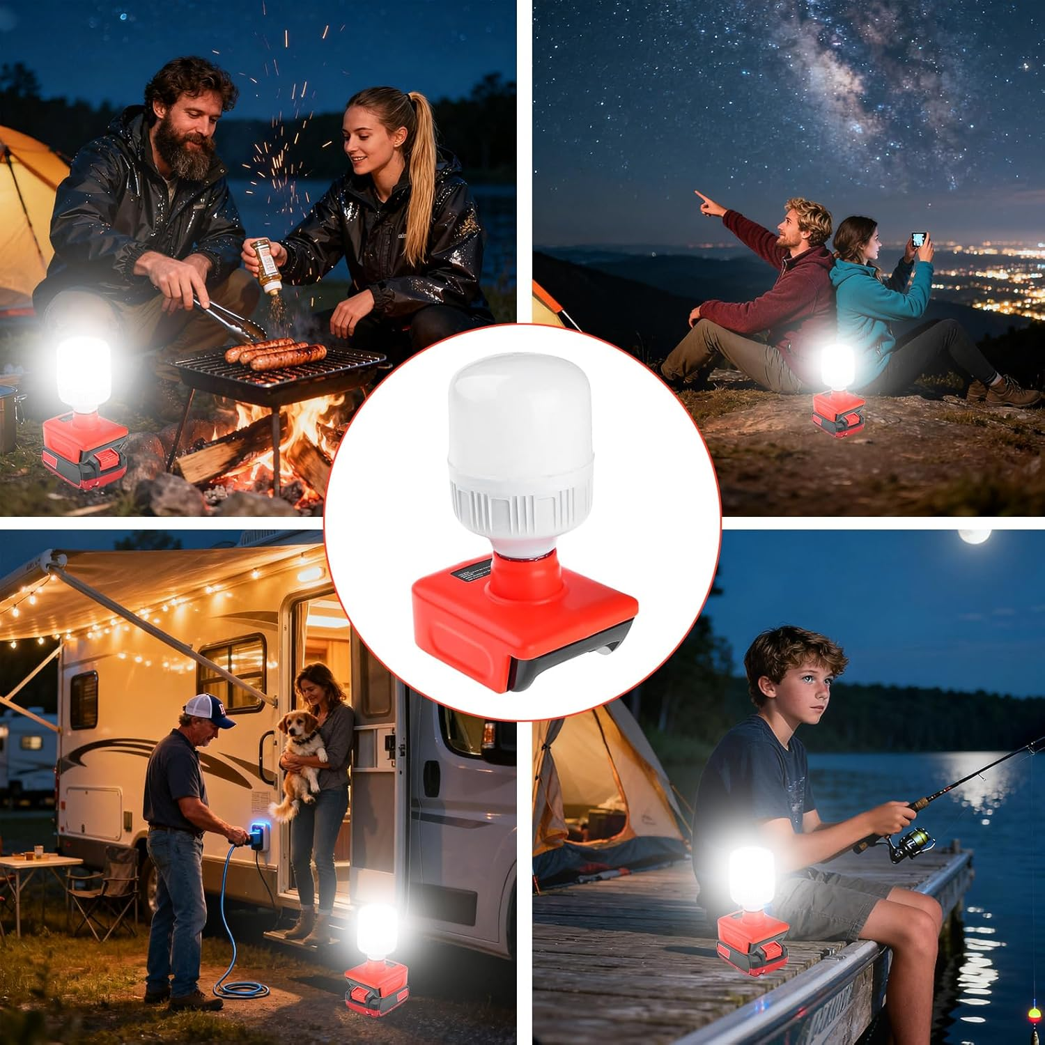 Battery Lamp for Einhell 18 V Battery, 12 W LED Work Light with E27 Bulbs Adjustable Brightness 150-1300LM Spotlight, Wireless Work Spotlight for Construction Sites and Outdoor Camping Emergency image number 6